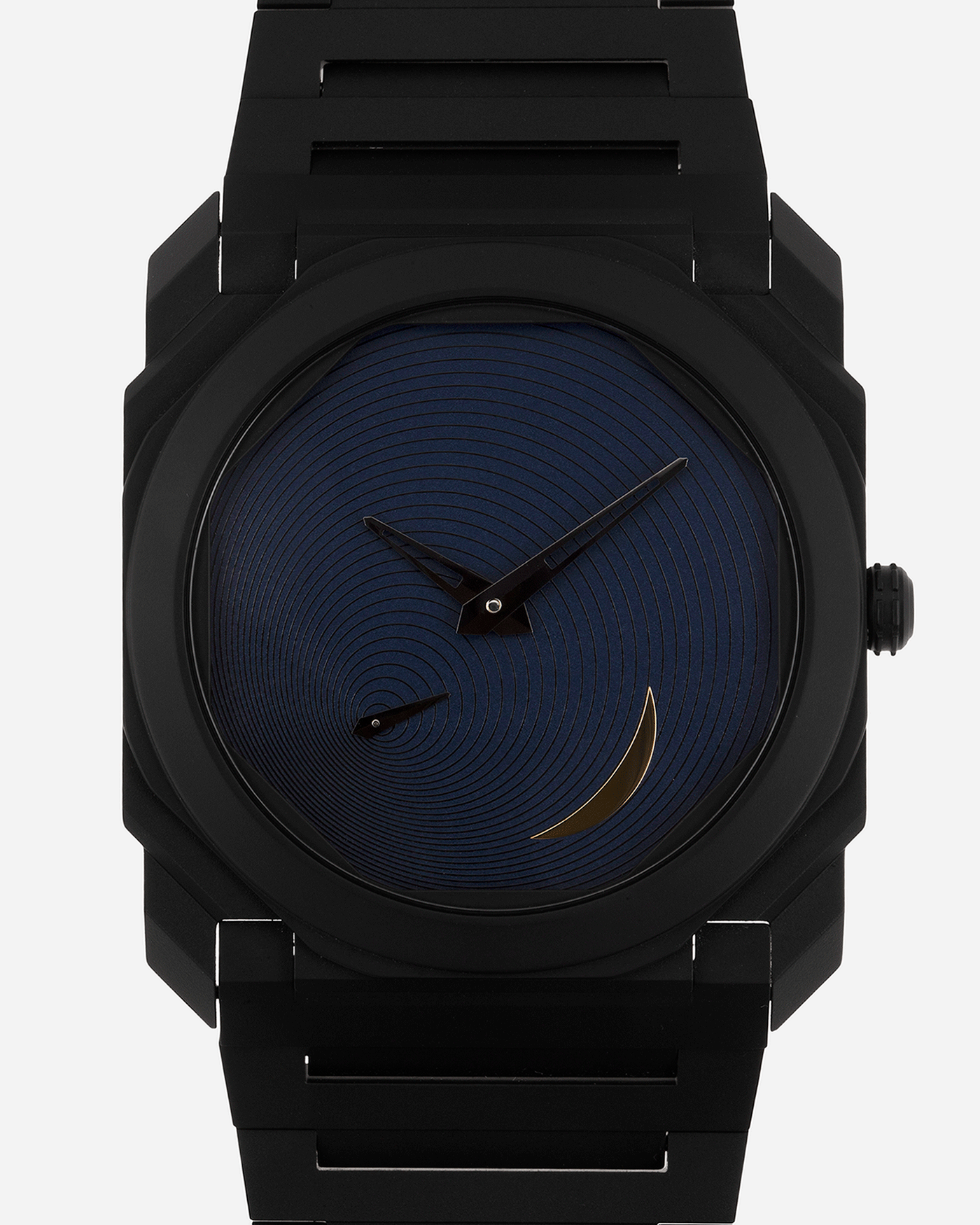 Brand: Bvlgari Year: 2021 Model: Octo Finissimo Tadao Ando Ref Number: 103534 Material: Sand Blasted Black Ceramic Movement: In-House Micro-Rotor BVL 138 Case Diameter: 40mm Bracelet: Bvlgari Integrated Sand Blasted Ceramic Bracelet