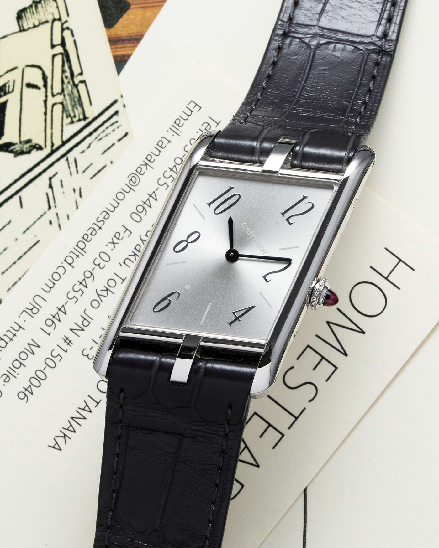 Brand: Cartier Year: 2020 Model: Privé Tank Asymétrique Platinum Reference: WGTA0042 Material: Platinum Movement: Cal. 1917MC, Manual-Winding Case Diameter: 47.15mm x 26.2mm x 6.38mm Strap: Cartier Grey Alligator Leather with Signed Tang Buckle  