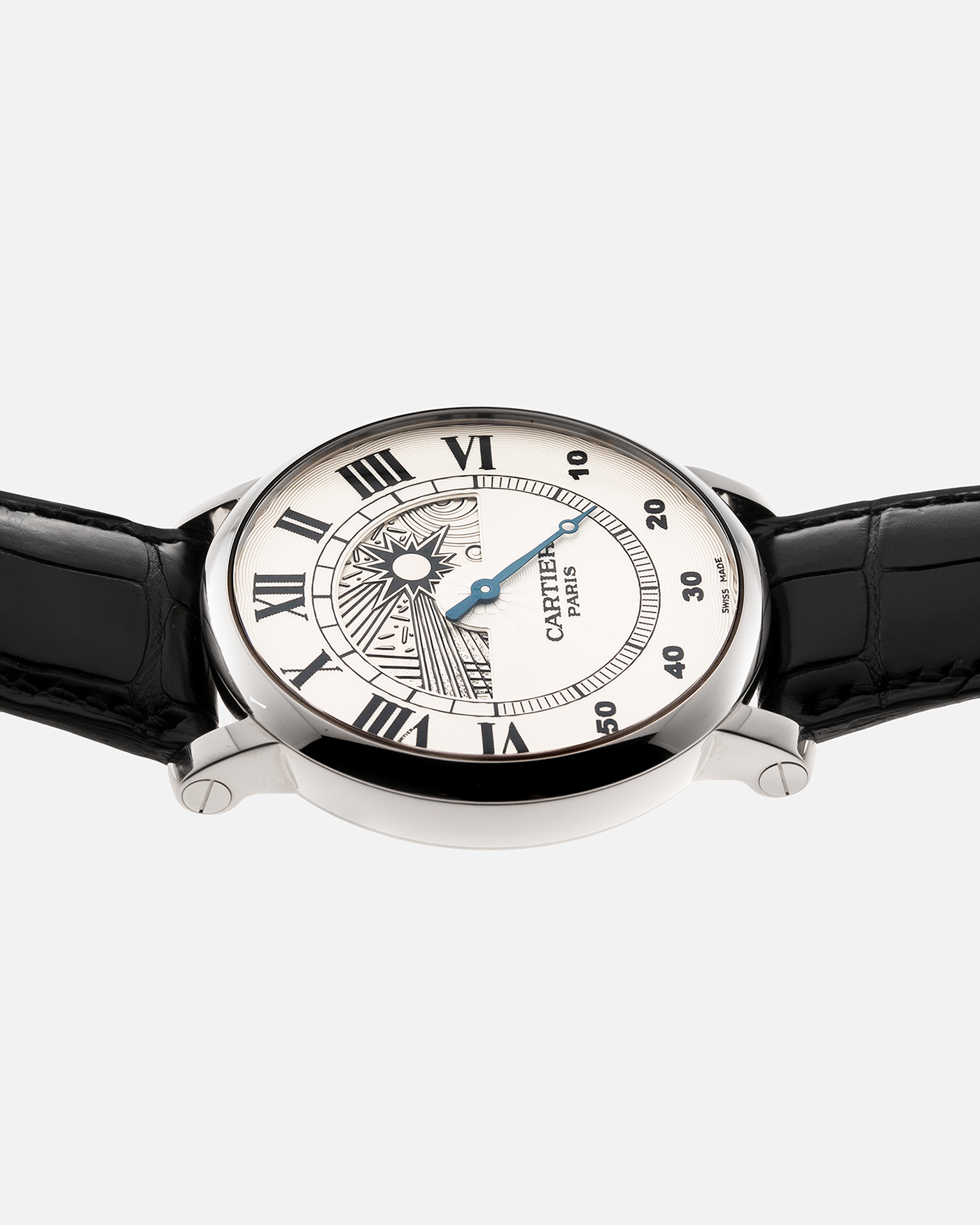 Brand: Cartier Year: 2007 Model: CPCP Rotonde Jour Et Nuit Material: Platinum Movement: Cal. 9903 MC Case Diameter: 42mm Strap: Black Cartier Alligator Strap with 18k White Gold Deployant