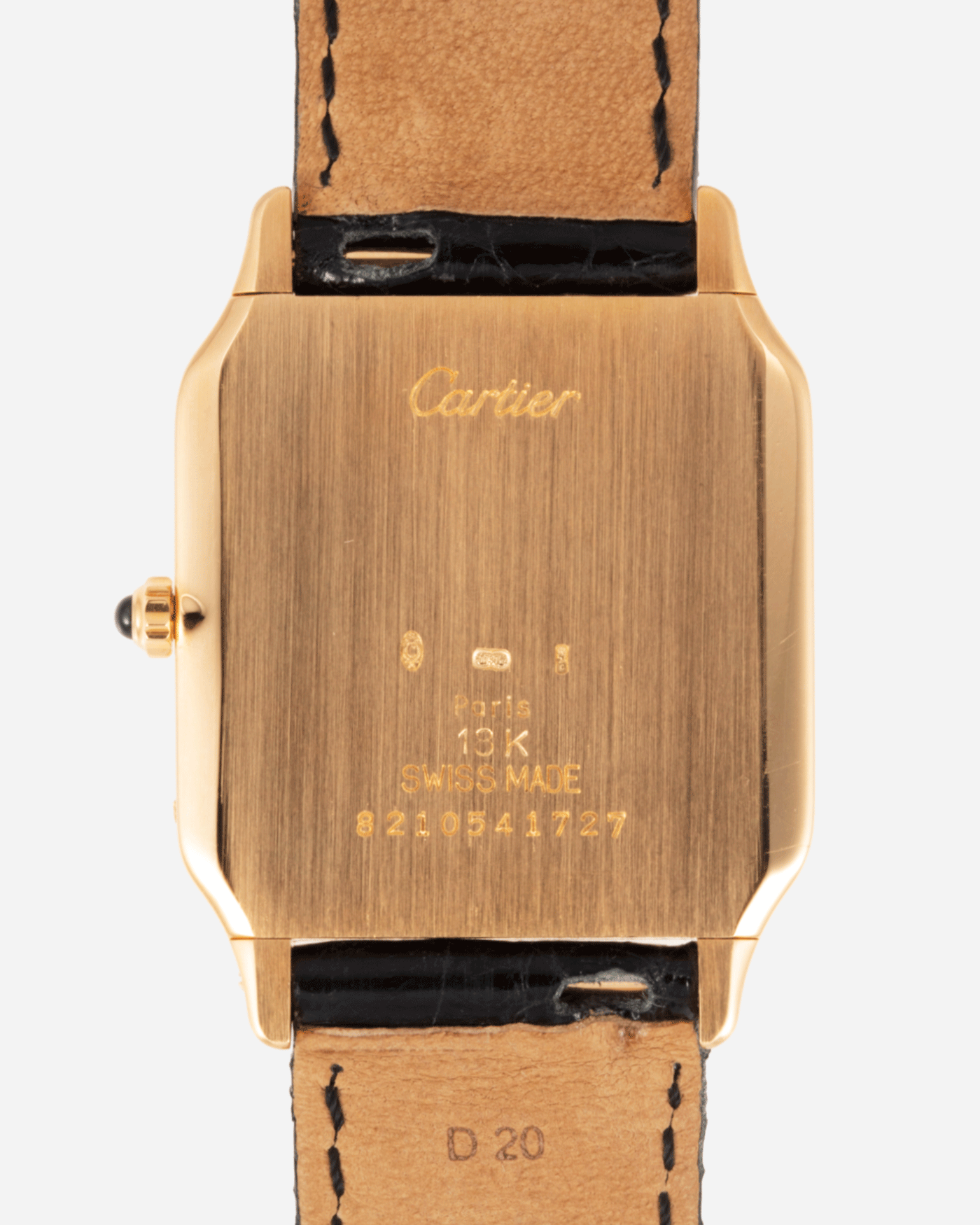 Brand: Cartier Year: 1990s Model: Santos Dumont Reference: 1576 Material: 18k Yellow Gold Movement: F.Piguet 21 Case Diameter: 27mm Strap: Black Leather Strap with Cartier 18k Yellow Gold Tang BuckleBrand: Cartier Year: 1990s Model: Santos Dumont Reference: 1576 Material: 18k Yellow Gold Movement: F.Piguet 21 Case Diameter: 27mm Strap: Black Leather Strap with Cartier 18k Yellow Gold Tang Buckle
