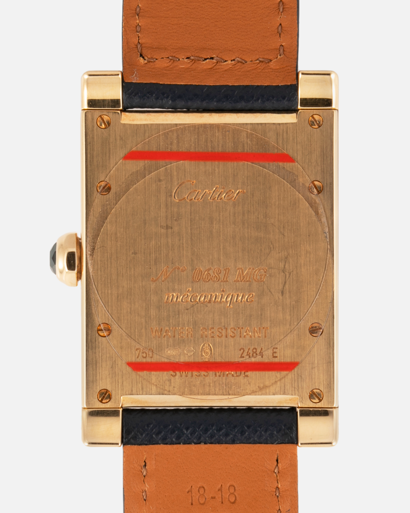 Brand: Cartier Year: 2000’s Model: Tank A Vis Material: 18k Yellow Gold Movement: Cartier 437MC Case Diameter: 26mm X 39mm Strap: Molequin Navy Blue Textured Calf and 18k Yellow Gold Deployant Clasp