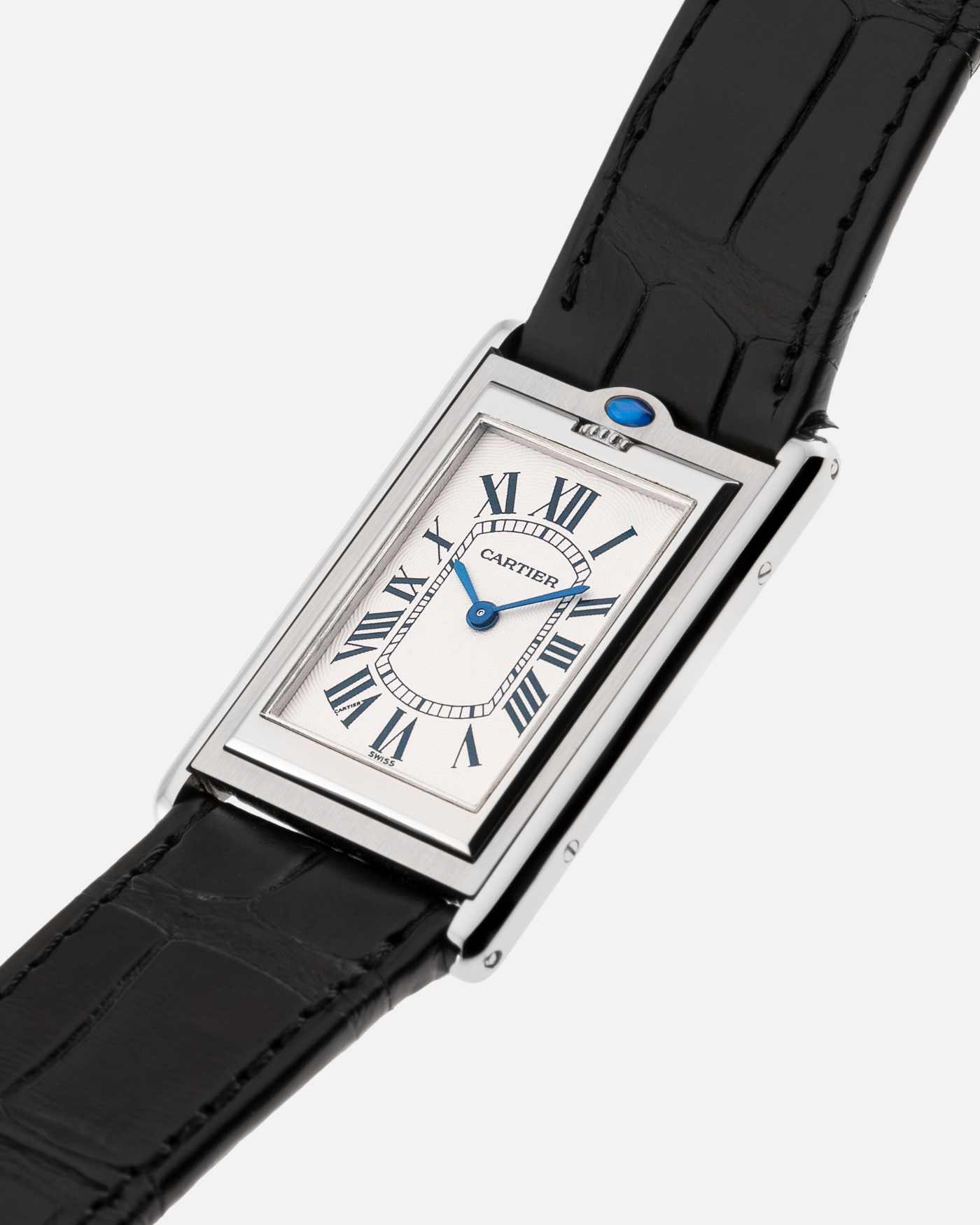 Brand: Cartier Year: 1990’s Model: Tank Basculante Reference: 2390 Material: Stainless Steel Movement: Piguet-derived Cartier cal. 050 MC Case Diameter: 26 x 38mm Strap: Black Cartier Alligator with Cartier Stainless Steel Tang Buckle