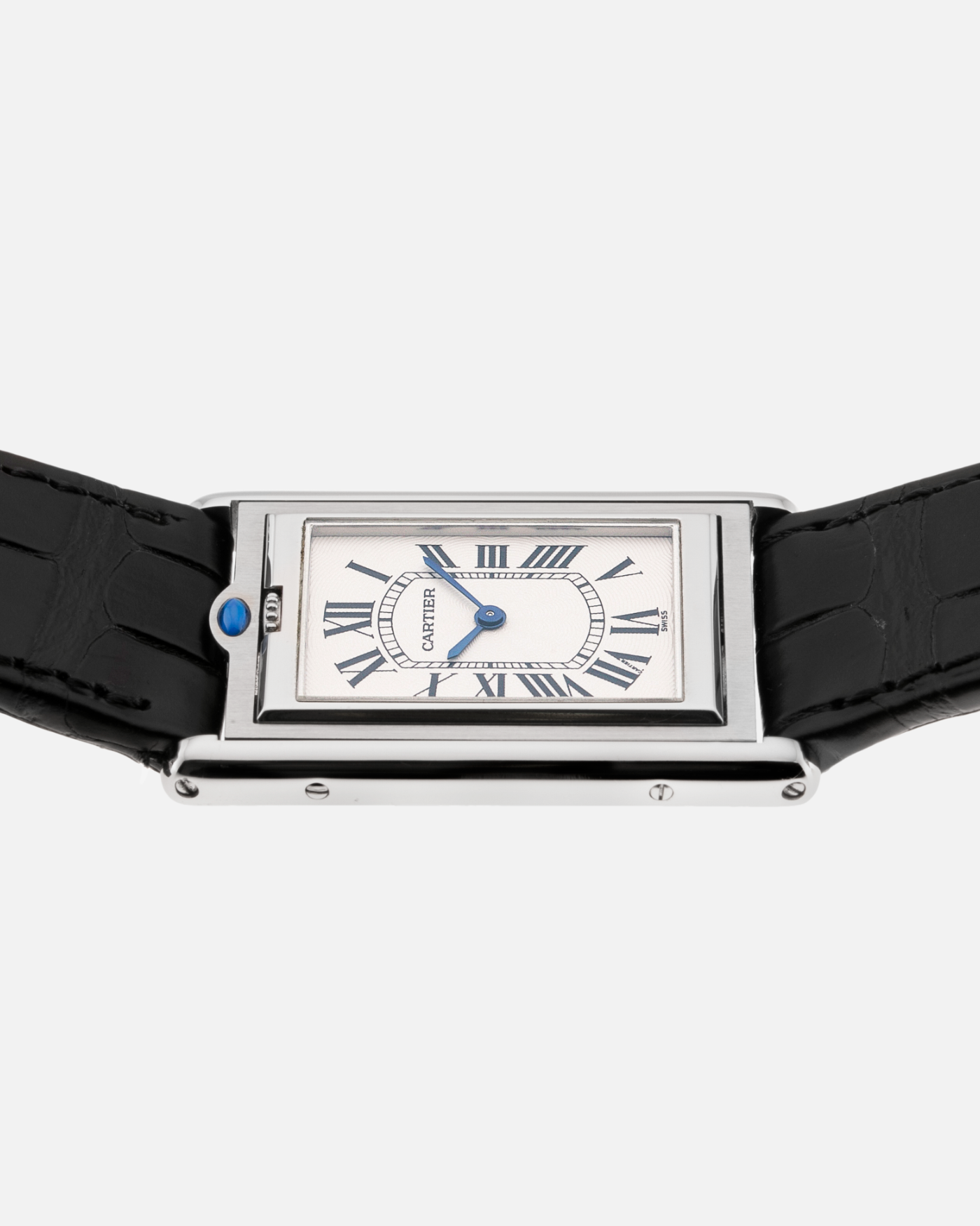 Brand: Cartier Year: 1990’s Model: Tank Basculante Reference: 2390 Material: Stainless Steel Movement: Piguet-derived Cartier cal. 050 MC Case Diameter: 26 x 38mm Strap: Black Cartier Alligator with Cartier Stainless Steel Tang Buckle