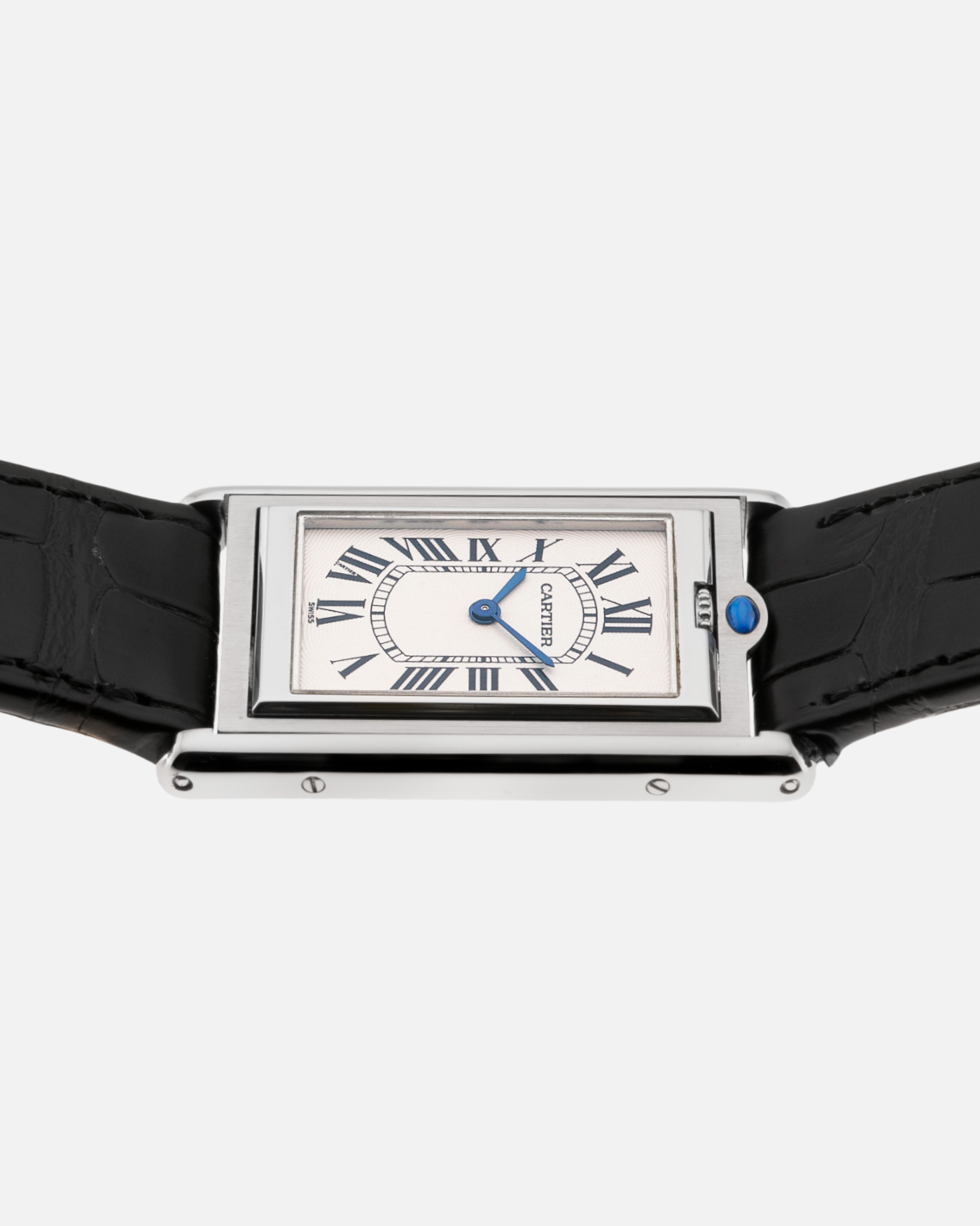 Brand: Cartier Year: 1990’s Model: Tank Basculante Reference: 2390 Material: Stainless Steel Movement: Piguet-derived Cartier cal. 050 MC Case Diameter: 26 x 38mm Strap: Black Cartier Alligator with Cartier Stainless Steel Tang Buckle
