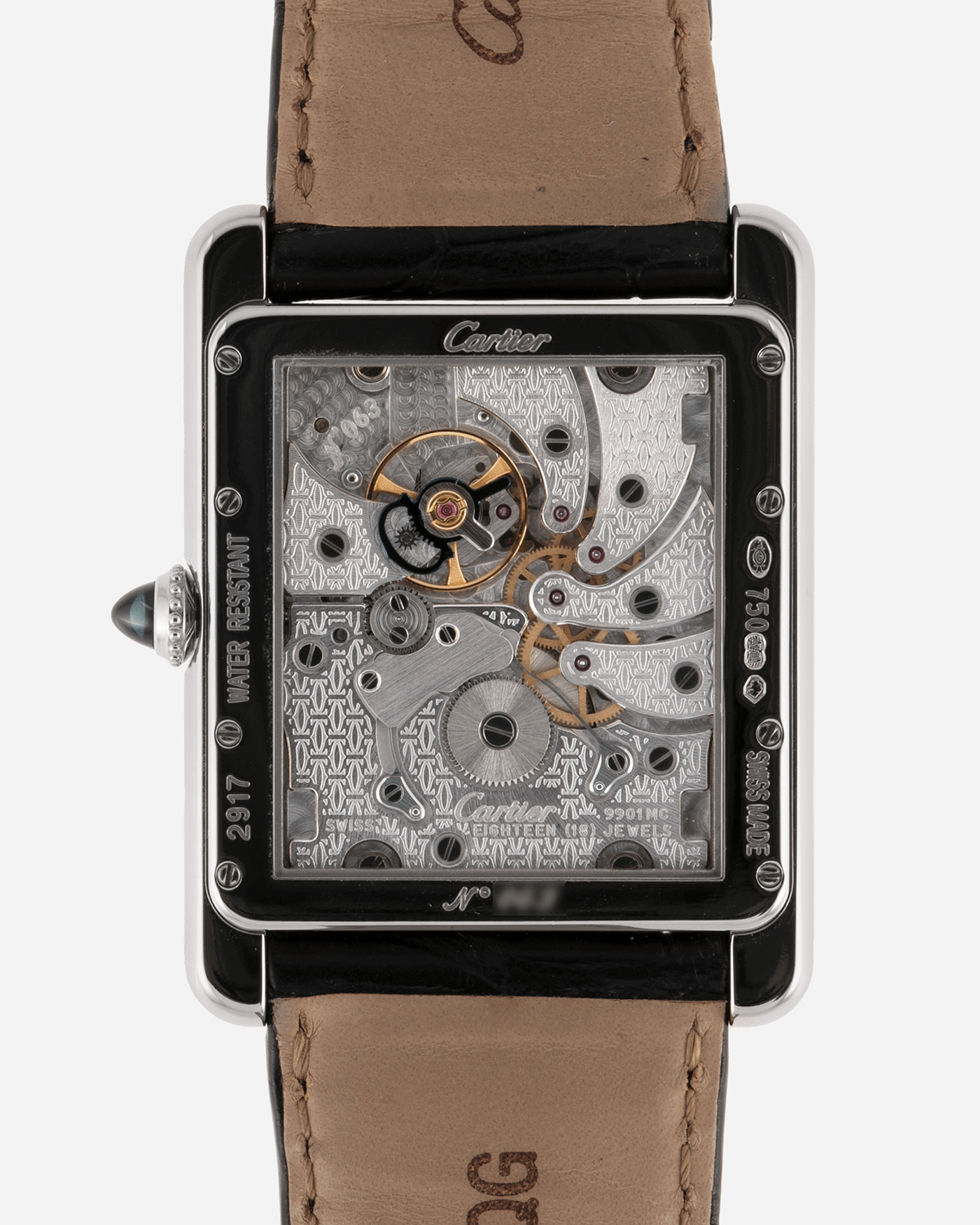 Brand: Cartier Year: 2010 Model: CPCP Tank Two Time Zone Reference: 2917 Material: 18k White Gold Movement: Piaget-Based Manually Wound Cal. 9901 MC Case Diameter: 29.3mm width, 38.3mm length Strap: Cartier Black Alligator Strap with 18k White Gold Cartier Deployant Clasp