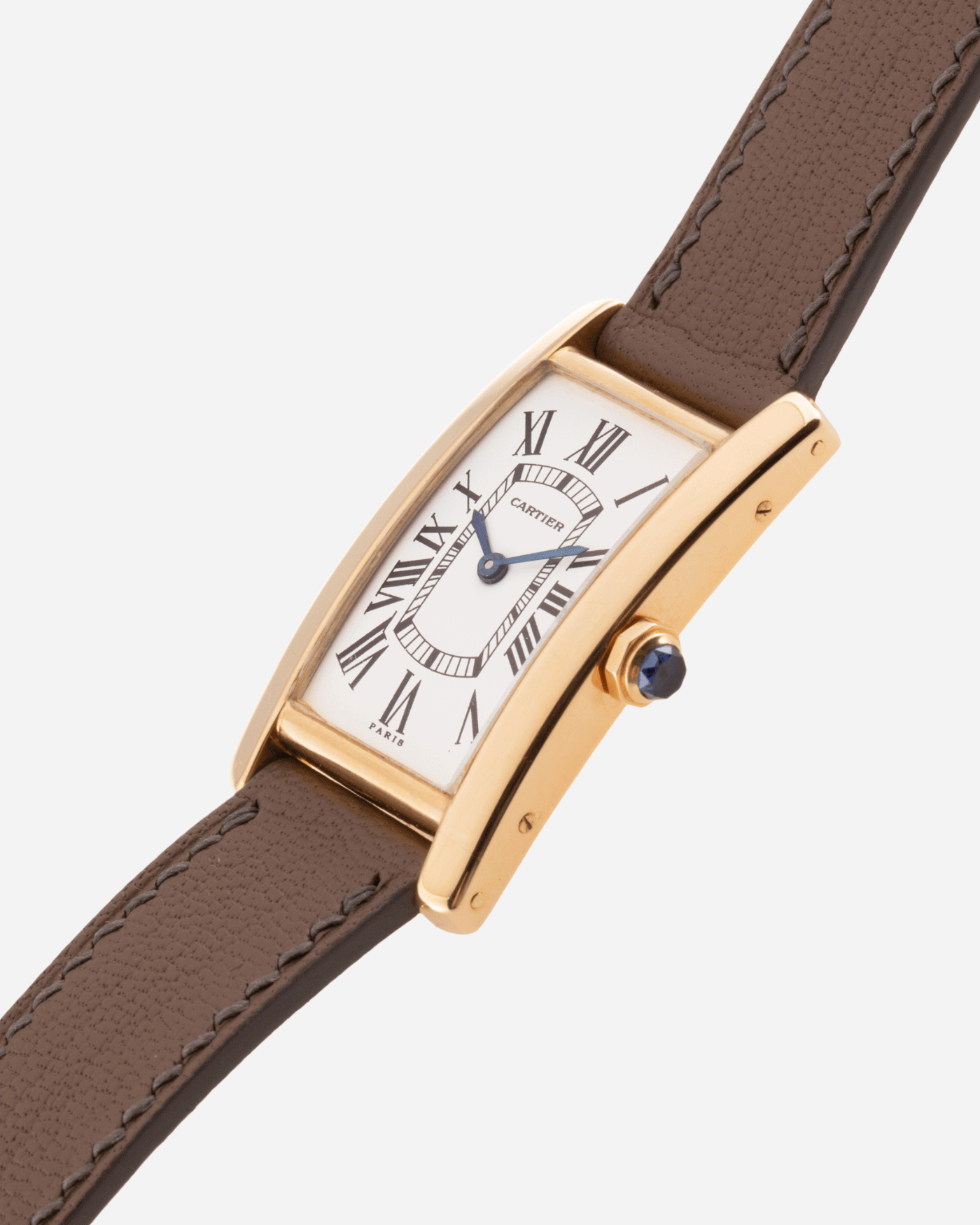 Brand: Cartier Year: 1970’s Model: Tank Cintree Mid Size Material: 18k Yellow Gold Movement: Manually Wound Jaeger Movement Case Diameter: 36mm X 20mm Strap: Custom Taupe Leather Strap and Original 18k Yellow Gold Cartier Deployant