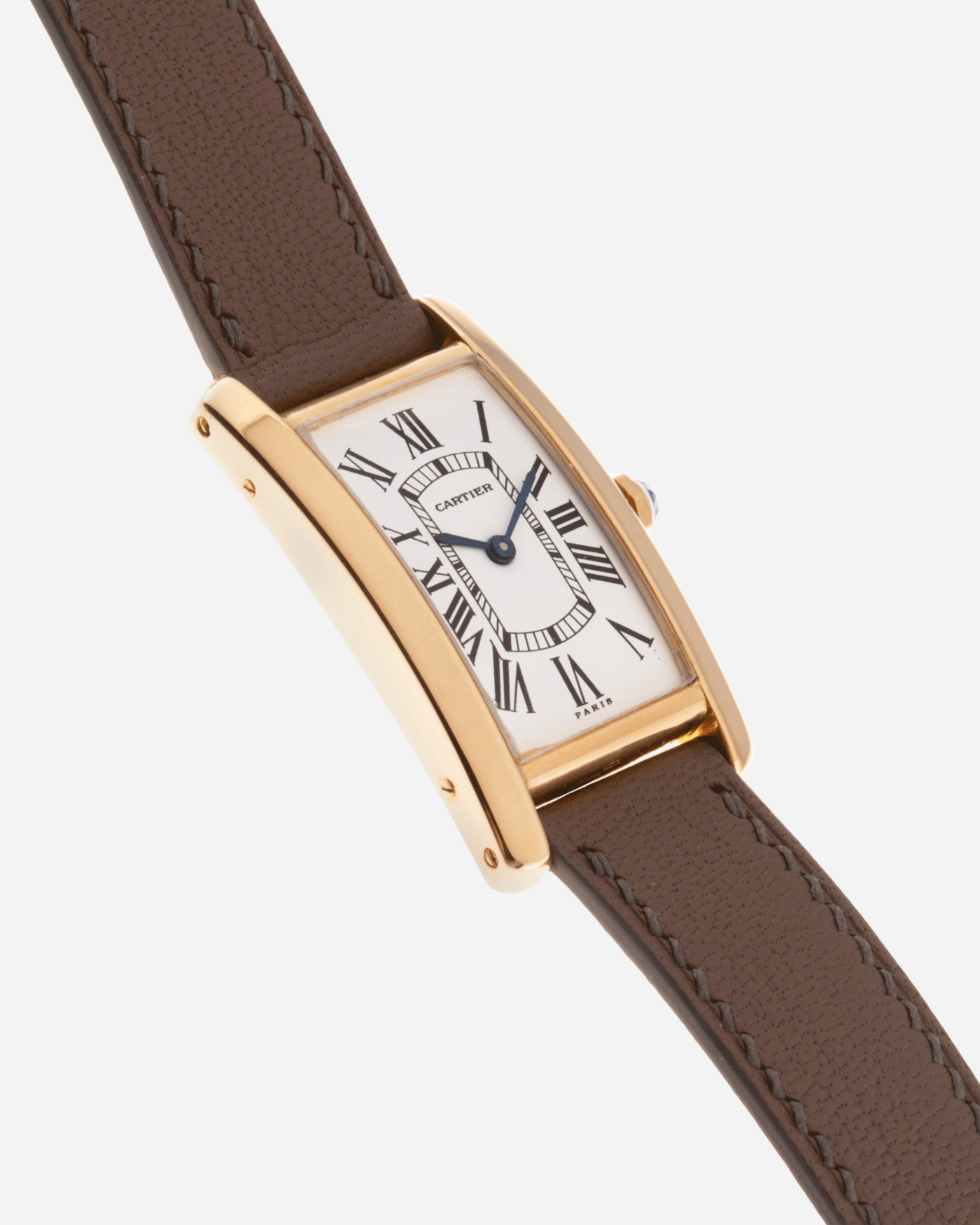 Brand: Cartier Year: 1970’s Model: Tank Cintree Mid Size Material: 18k Yellow Gold Movement: Manually Wound Jaeger Movement Case Diameter: 36mm X 20mm Strap: Custom Taupe Leather Strap and Original 18k Yellow Gold Cartier Deployant