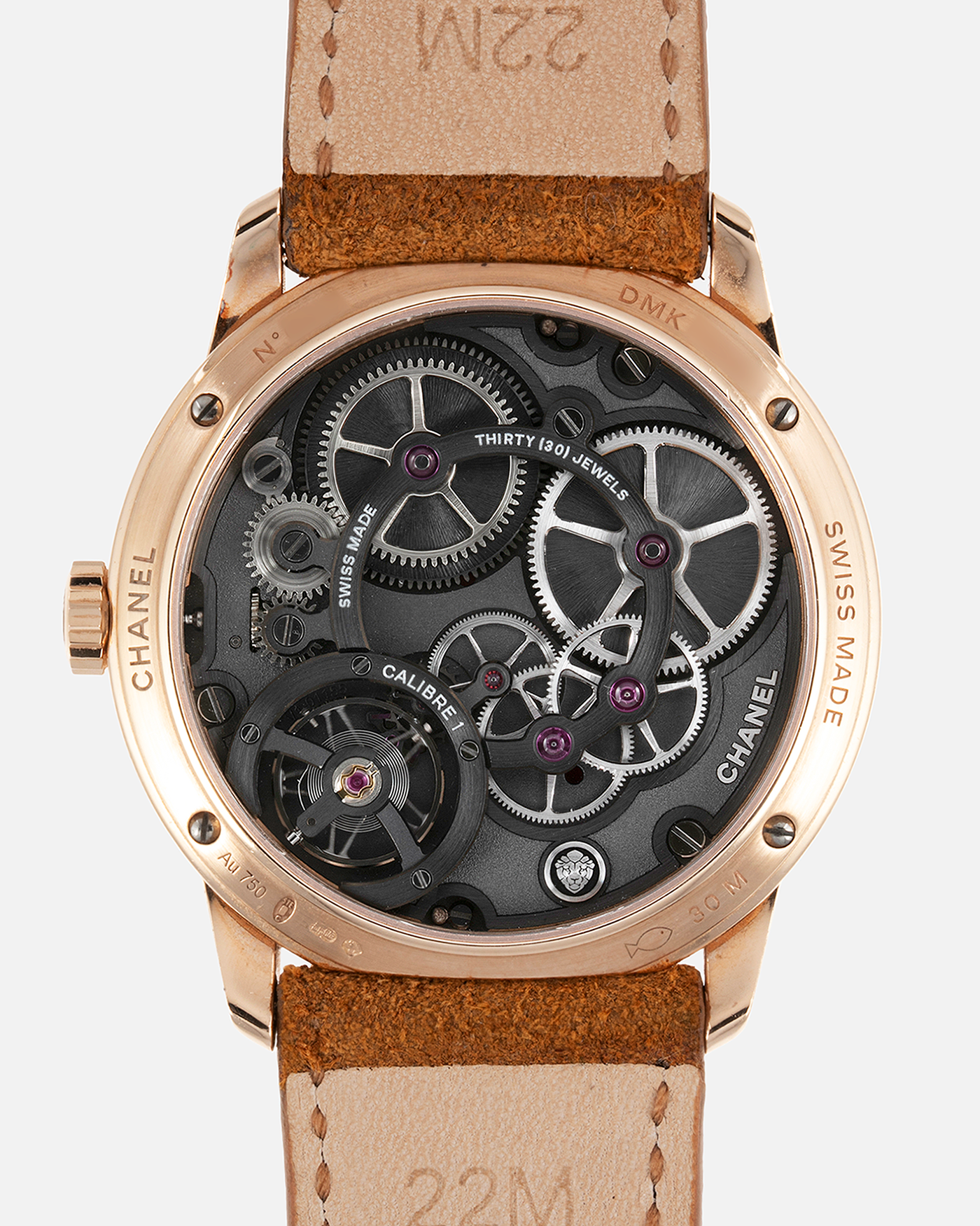 Brand: Chanel Year: 2016 Model: Monsieur De Chanel Jump Hour H6596 Material: 18-carat Beige Gold Movement: In-house Chanel Cal. 1, Manual-Winding  Case Diameter: 40mm Bracelet/Strap: Tanned Suede Strap from Rios 1931 with 18-carat Beige Gold Signed Deployant Clasp