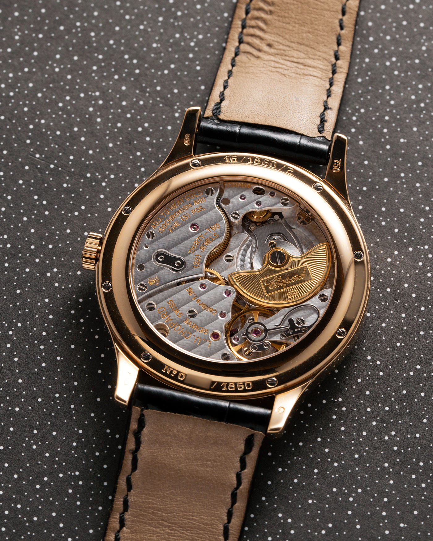 Brand: Chopard L.U.C. Year: 1990s Model: 16/1860/2 Material: 18k Rose Gold Movement: In-House Caliber 1.96 Case Diameter: 37mm Strap: Black Chopard Alligator Strap and 18k Rose Gold Chopard Tang Buckle