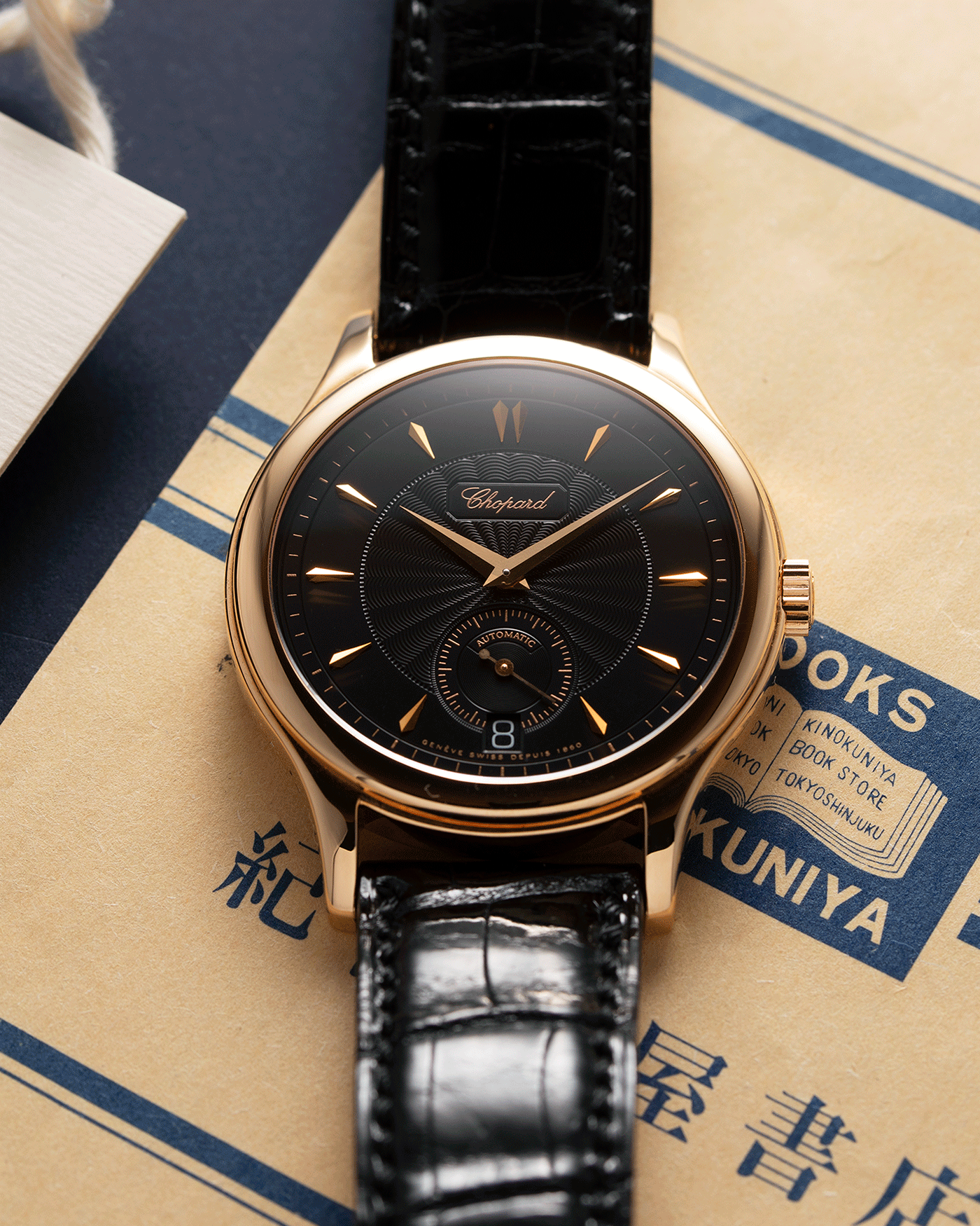 Brand: Chopard L.U.C. Year: 1990s Model: 16/1860/2 Material: 18k Rose Gold Movement: In-House Caliber 1.96 Case Diameter: 37mm Strap: Black Chopard Alligator Strap and 18k Rose Gold Chopard Tang Buckle