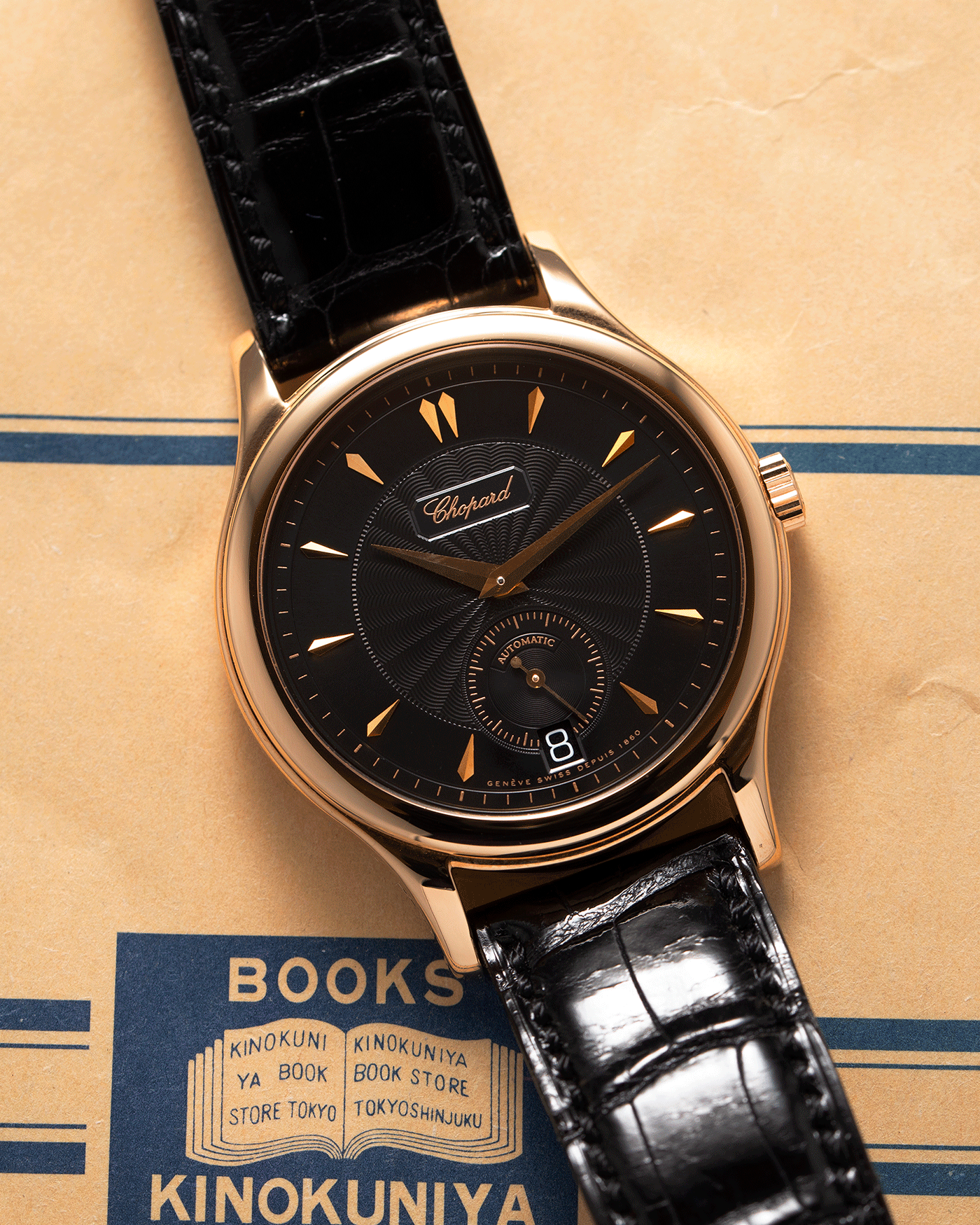 Brand: Chopard L.U.C. Year: 1990s Model: 16/1860/2 Material: 18k Rose Gold Movement: In-House Caliber 1.96 Case Diameter: 37mm Strap: Black Chopard Alligator Strap and 18k Rose Gold Chopard Tang Buckle