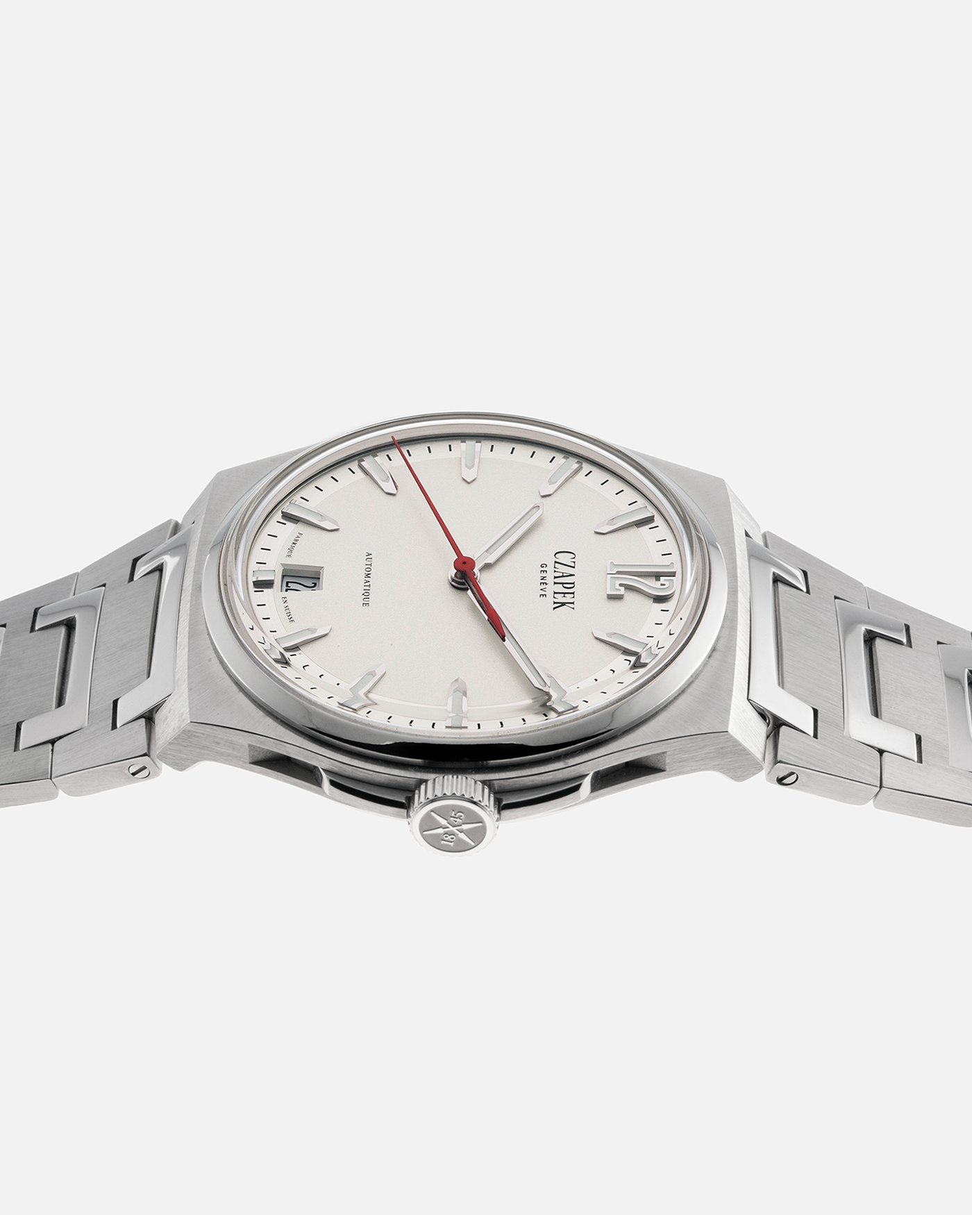 Brand: Czapek  Year: 2021 Model: Antarctique “Monochrome White”, Limited Edition of 33 pieces Material: Stainless Steel Movement: Cal. SXH5, Self-Winding, Platinum Micro-Rotor Case Diameter: 40.5mm Strap: Czapek Integrated Stainless Steel Bracelet with Signed Deployant Clasp and Micro-adjust Mechanism, additional Blue Czapek Rubber Strap with Signed Stainless Steel Deployant Clasp