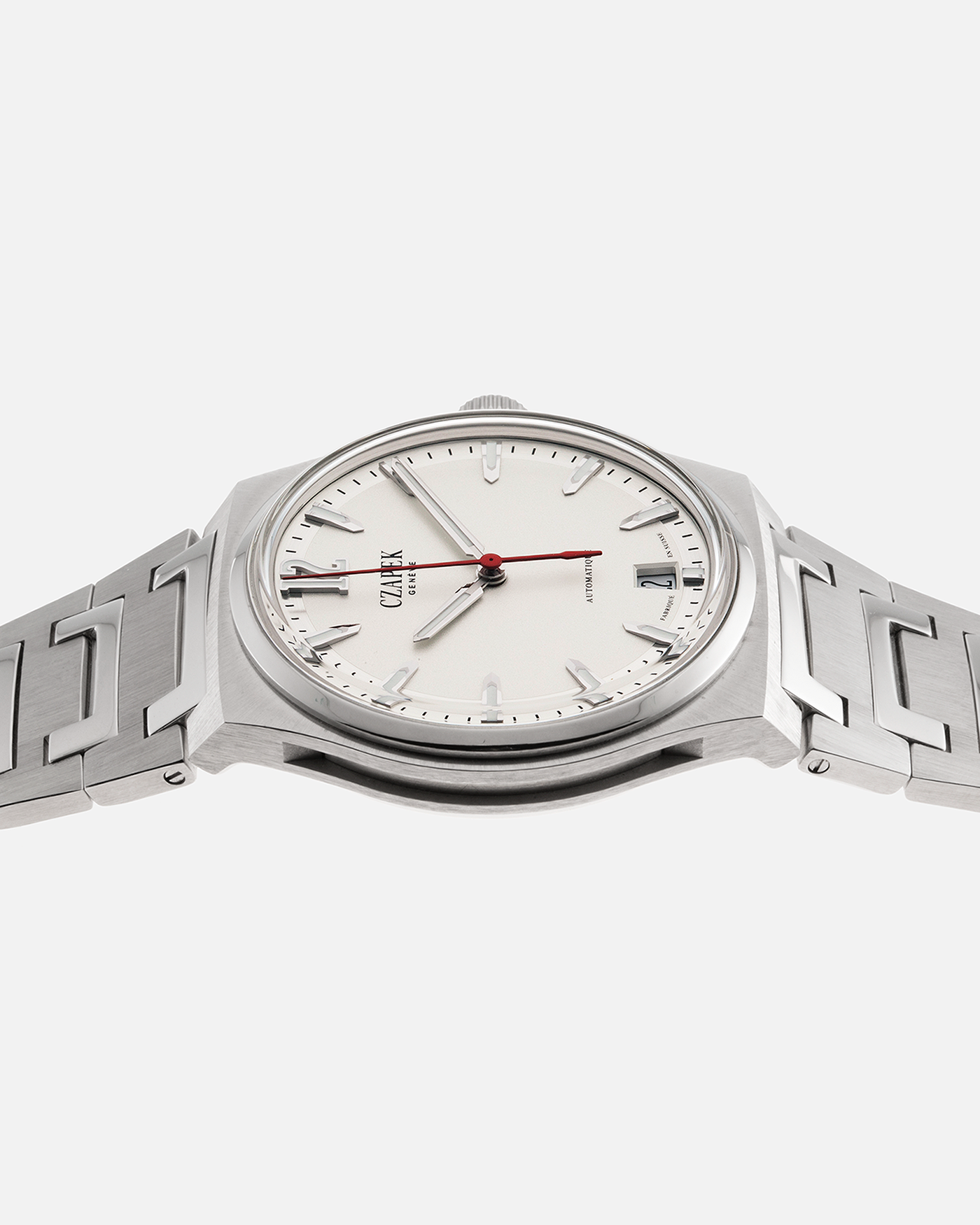 Brand: Czapek  Year: 2021 Model: Antarctique “Monochrome White”, Limited Edition of 33 pieces Material: Stainless Steel Movement: Cal. SXH5, Self-Winding, Platinum Micro-Rotor Case Diameter: 40.5mm Strap: Czapek Integrated Stainless Steel Bracelet with Signed Deployant Clasp and Micro-adjust Mechanism, additional Blue Czapek Rubber Strap with Signed Stainless Steel Deployant Clasp