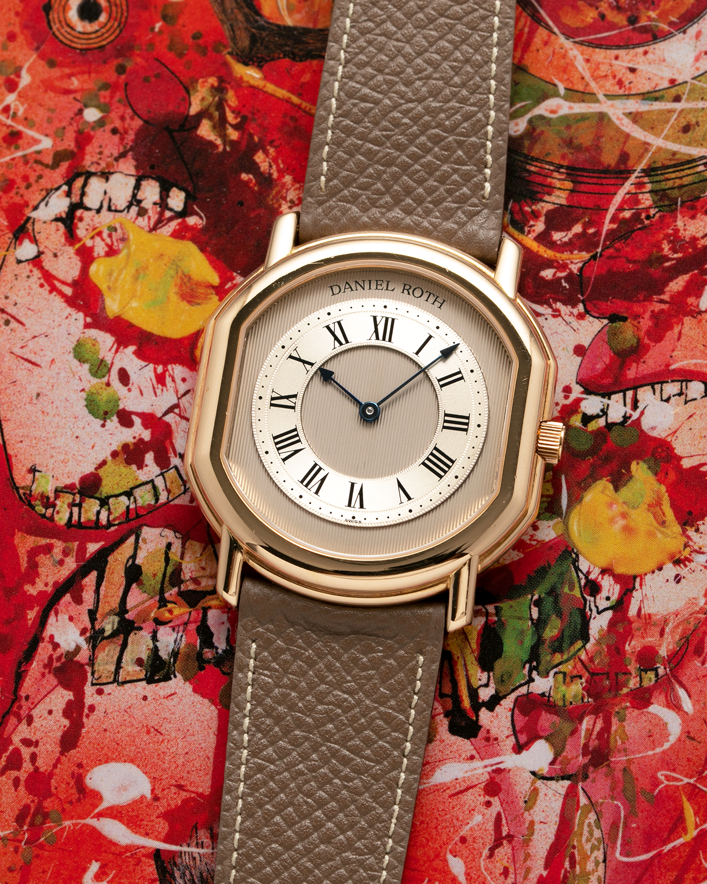 Brand: Daniel Roth Year: 1990’s Model: 2107 Material: 18k Yellow Gold Movement: Frederic Piguet Cal. 71 Case Diameter: 35mm X 38mm Strap: Nostime Taupe Grained Calf with 18k Yellow Gold Tang Buckle
