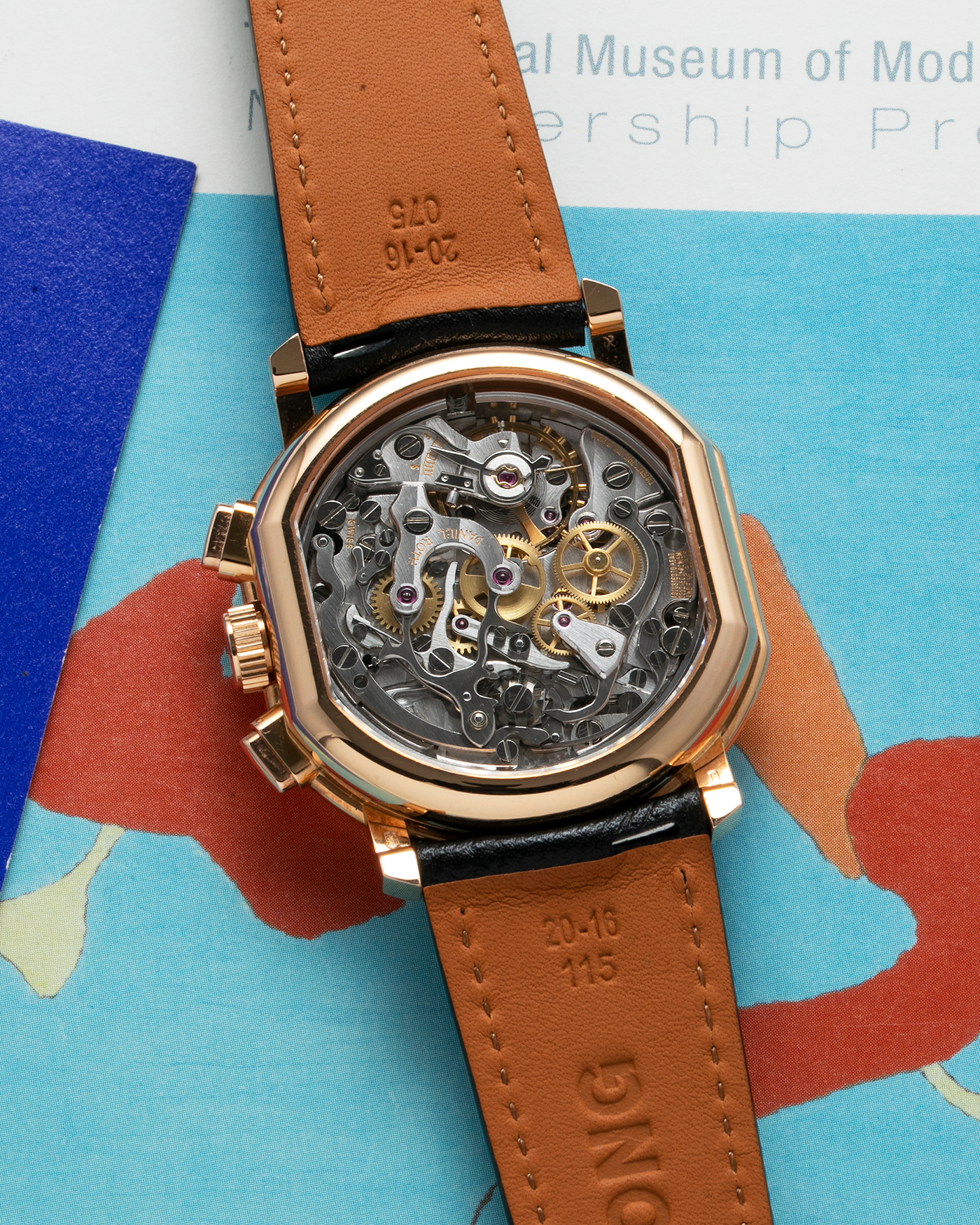Brand: Daniel Roth Year: 1990’s Model: 2147 Material: 18k Rose Gold Movement: Lemania 2320 Case Diameter: 35mm X 38mm Strap: Molequin Black Textured Calf Leather and Gold Plated Tang Buckle