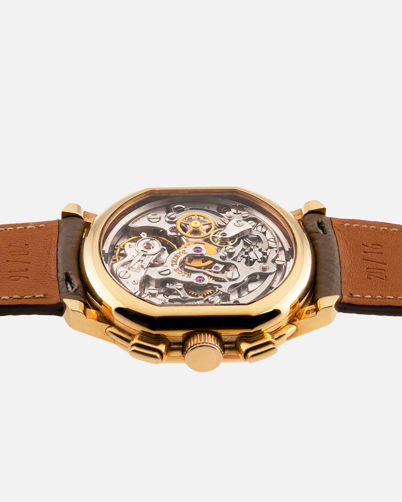 Brand: Daniel Roth Year: 1990’s Model: 2147 Material: 18k Yellow Gold Movement: Lemania 2320 Case Diameter: 35mm X 38mm Strap: Nostime Taupe Texture Calf and 18k Yellow Gold Daniel Roth Tang Buckle
