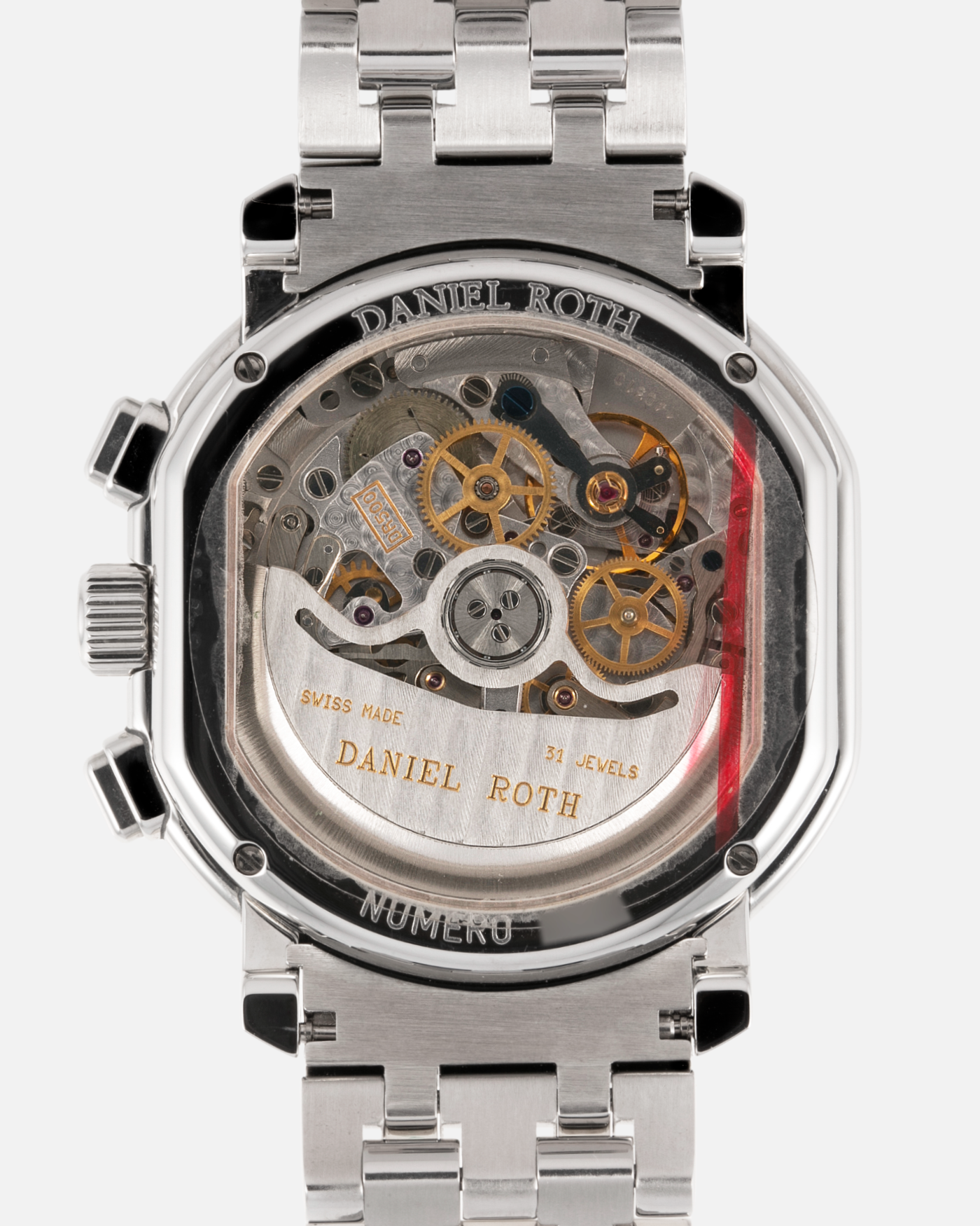 Brand: Daniel Roth Year: 1990’s Model: Masters Chronograph Material: Stainless Steel Movement: Zenith El Primero 400 Case Diameter: 38.5X41.5mm Bracelet/Strap: Molequin Navy Calf with 18k Yellow Gold Daniel Roth Tang Buckle