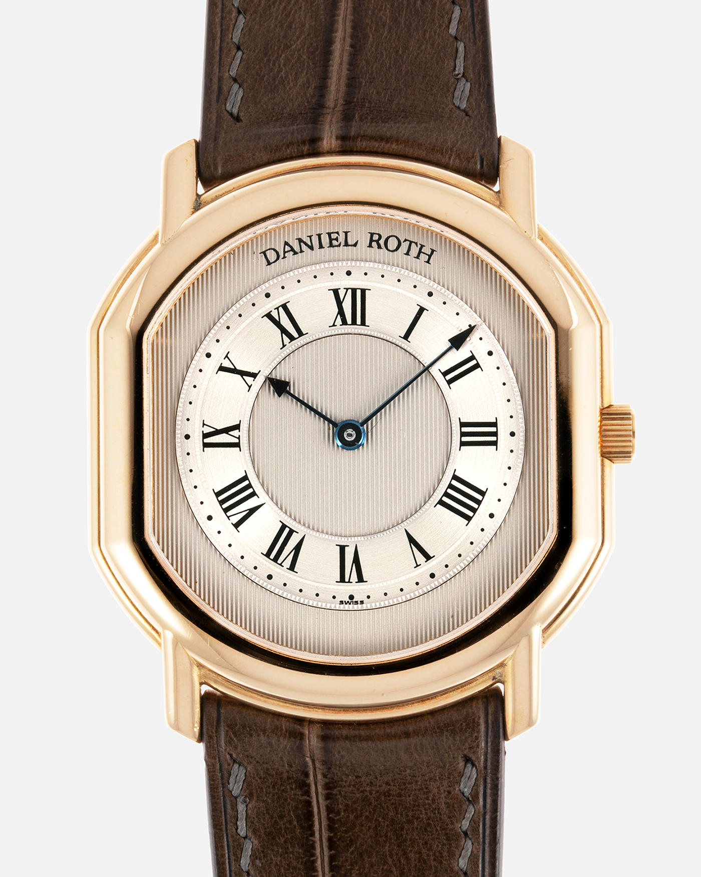 Brand: Daniel Roth Year: 1990’s Model: 2107 Material: 18k Yellow Gold Movement: Frederic Piguet Cal. 71 Case Diameter: 35mm X 38mm Strap: Custom made Chestnut Brown Alligator Strap with 18k Yellow Gold Tang Buckle