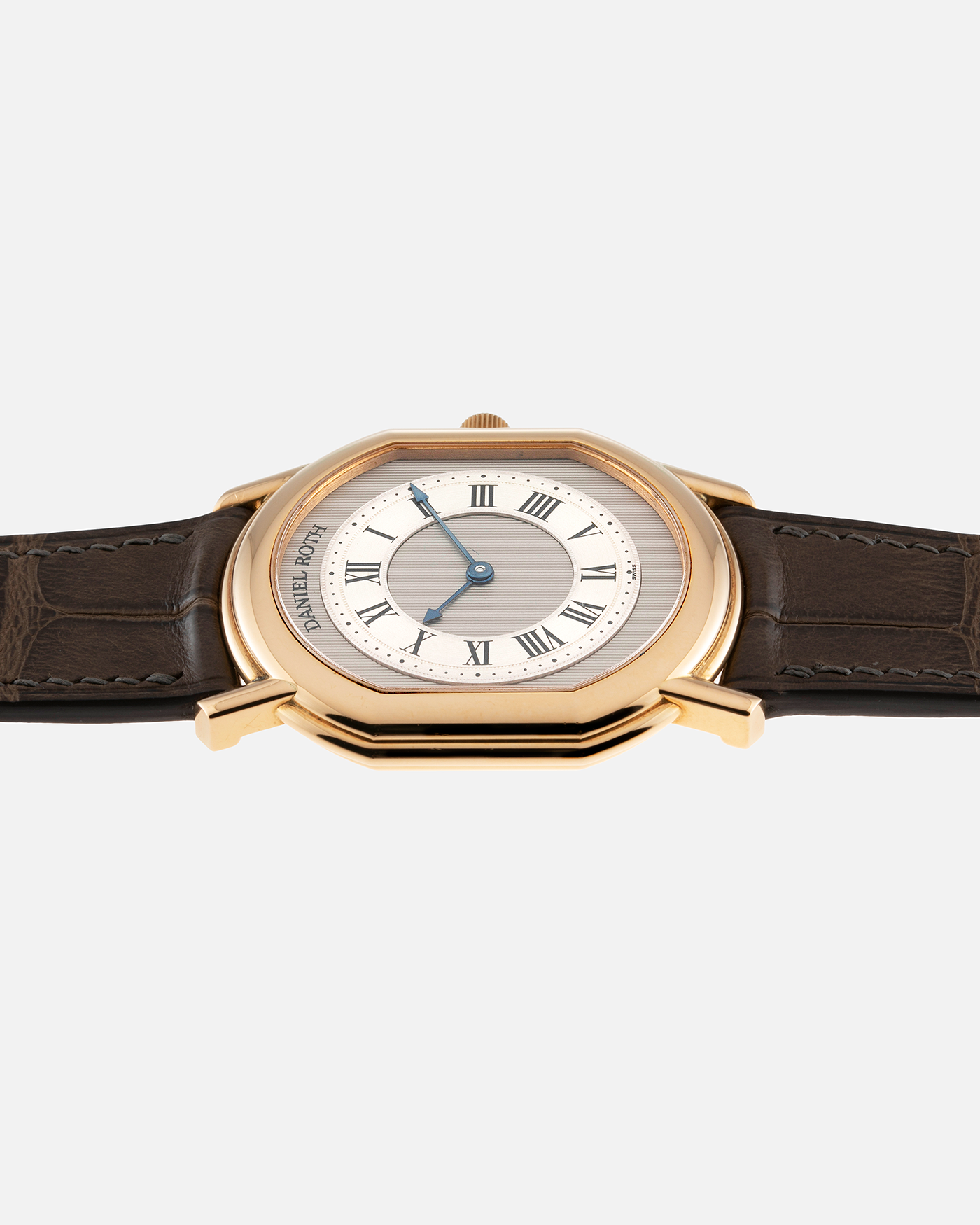 Brand: Daniel Roth Year: 1990’s Model: 2107 Material: 18k Yellow Gold Movement: Frederic Piguet Cal. 71 Case Diameter: 35mm X 38mm Strap: Custom made Chestnut Brown Alligator Strap with 18k Yellow Gold Tang Buckle