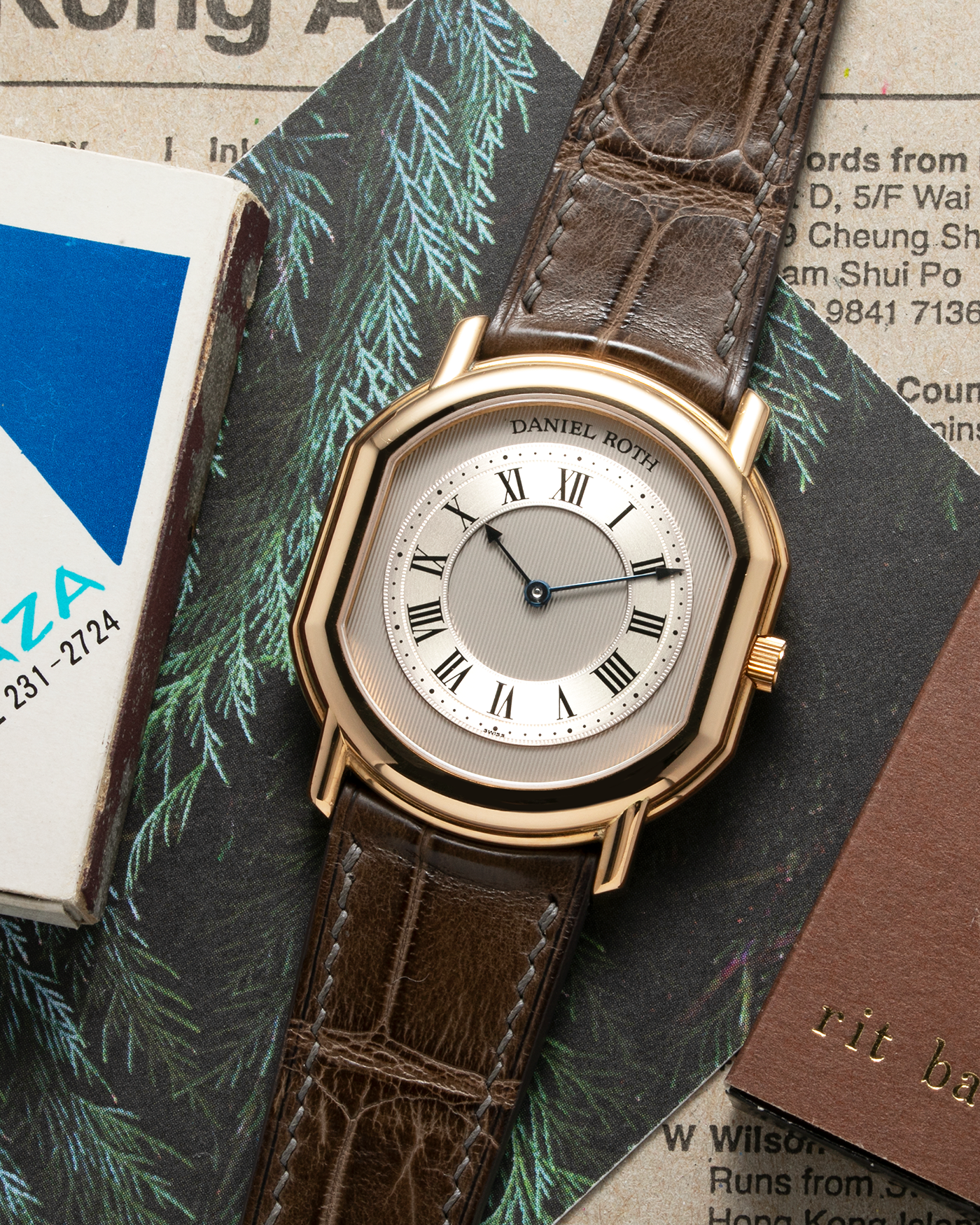 Brand: Daniel Roth Year: 1990’s Model: 2107 Material: 18k Yellow Gold Movement: Frederic Piguet Cal. 71 Case Diameter: 35mm X 38mm Strap: Custom made Chestnut Brown Alligator Strap with 18k Yellow Gold Tang Buckle