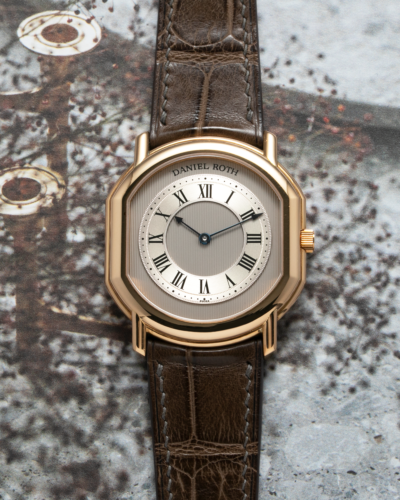 Brand: Daniel Roth Year: 1990’s Model: 2107 Material: 18k Yellow Gold Movement: Frederic Piguet Cal. 71 Case Diameter: 35mm X 38mm Strap: Custom made Chestnut Brown Alligator Strap with 18k Yellow Gold Tang Buckle