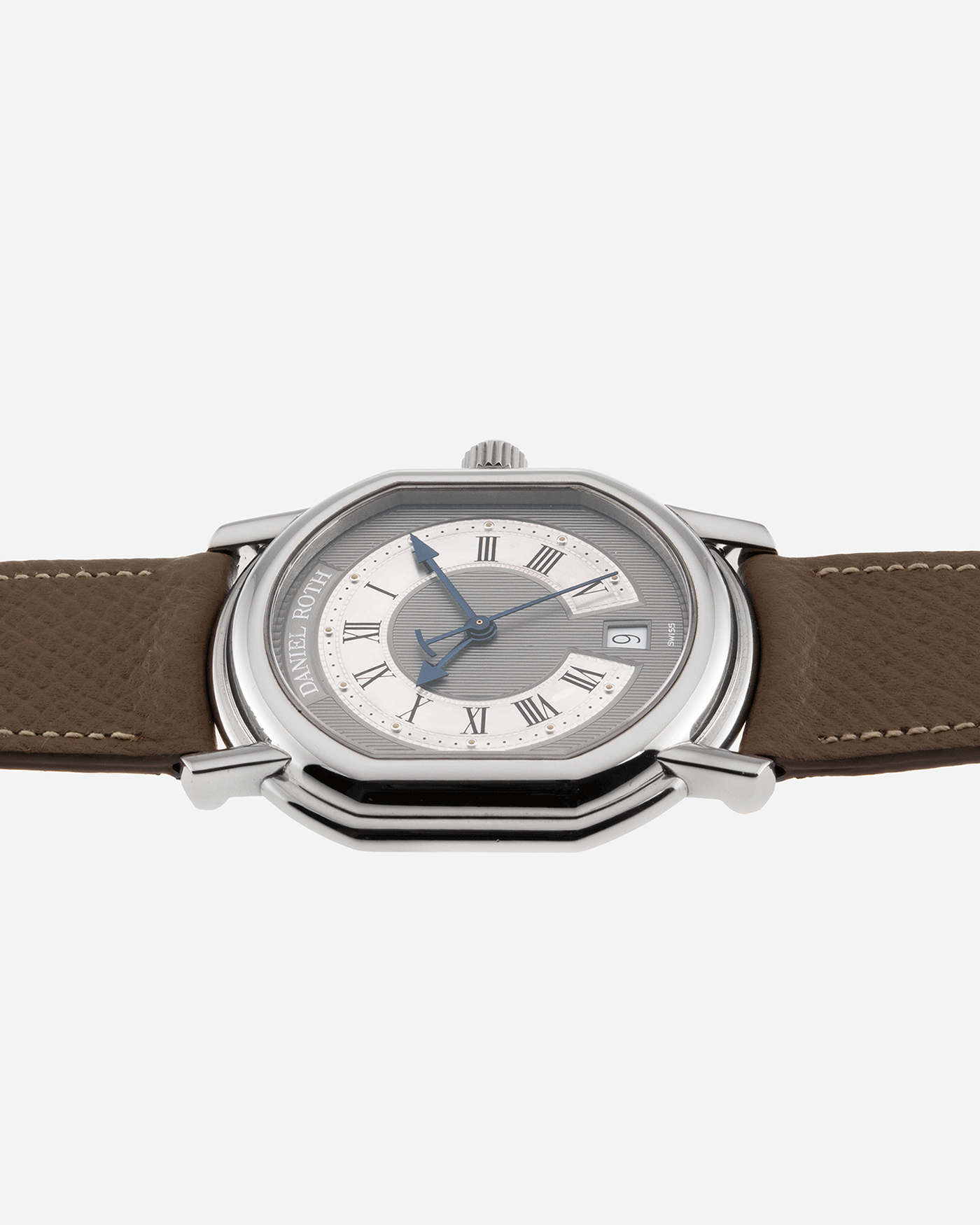 Brand: Daniel Roth Year: 1990’s Model: S177 Material: Stainless Steel Case Diameter: 35mmX38mm Bracelet/Strap: Nostime Taupe Grained Calf with Generic Stainless Steel Tang Buckle