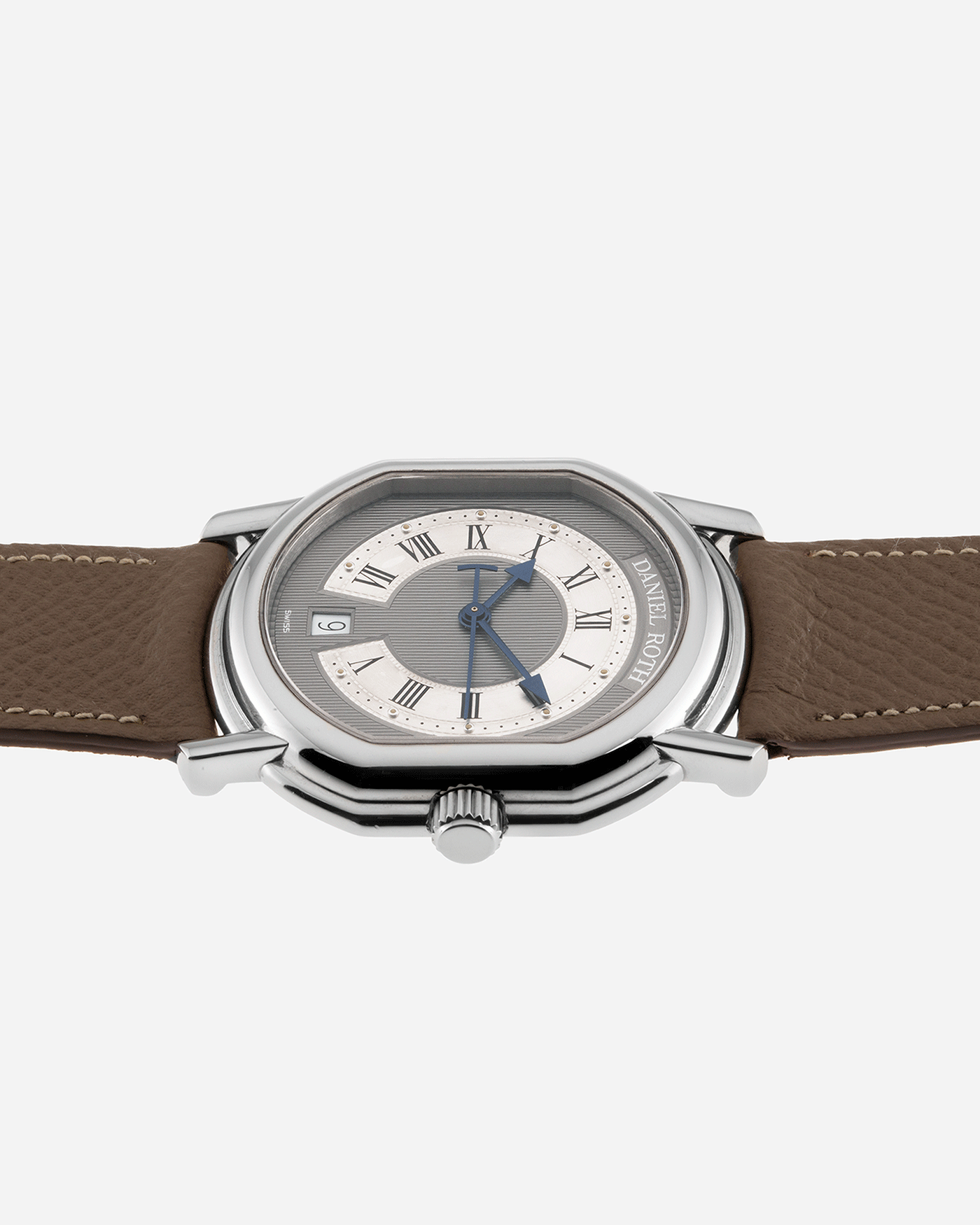 Brand: Daniel Roth Year: 1990’s Model: S177 Material: Stainless Steel Case Diameter: 35mmX38mm Bracelet/Strap: Nostime Taupe Grained Calf with Generic Stainless Steel Tang Buckle