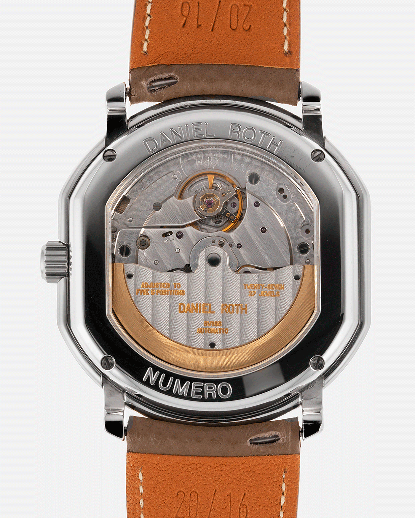 Brand: Daniel Roth Year: 1990’s Model: S177 Material: Stainless Steel Case Diameter: 35mmX38mm Bracelet/Strap: Nostime Taupe Grained Calf with Generic Stainless Steel Tang Buckle