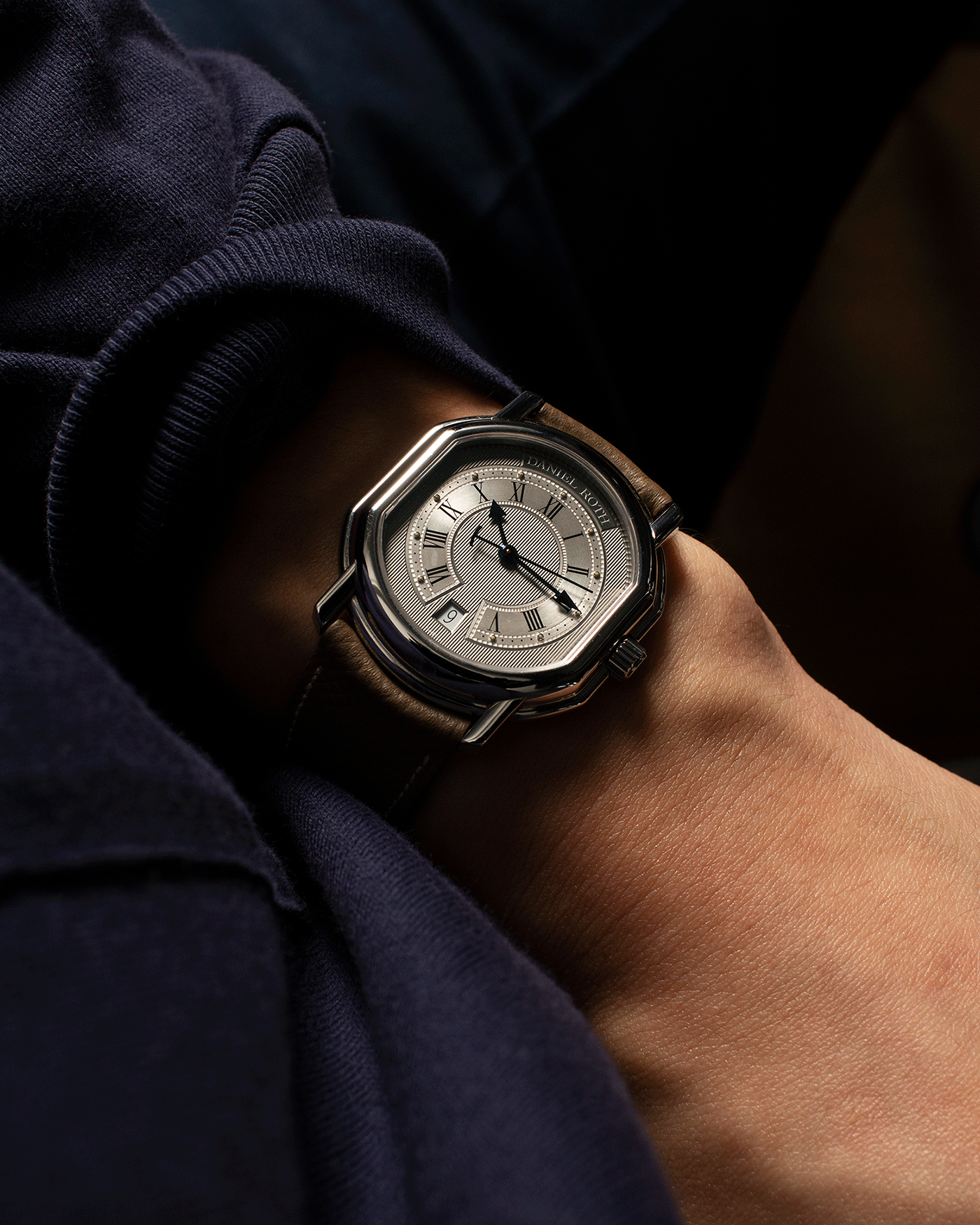 Brand: Daniel Roth Year: 1990’s Model: S177 Material: Stainless Steel Case Diameter: 35mmX38mm Bracelet/Strap: Nostime Taupe Grained Calf with Generic Stainless Steel Tang Buckle
