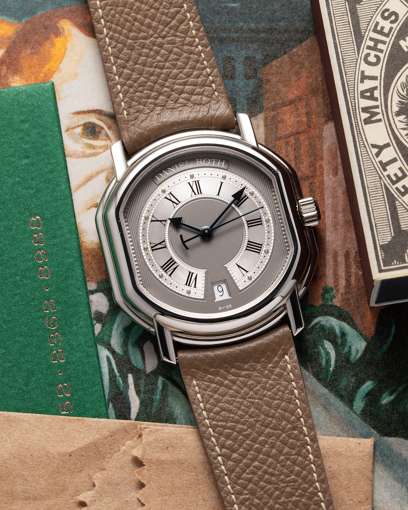 Brand: Daniel Roth Year: 1990’s Model: S177 Material: Stainless Steel Case Diameter: 35mmX38mm Bracelet/Strap: Nostime Taupe Grained Calf with Generic Stainless Steel Tang Buckle