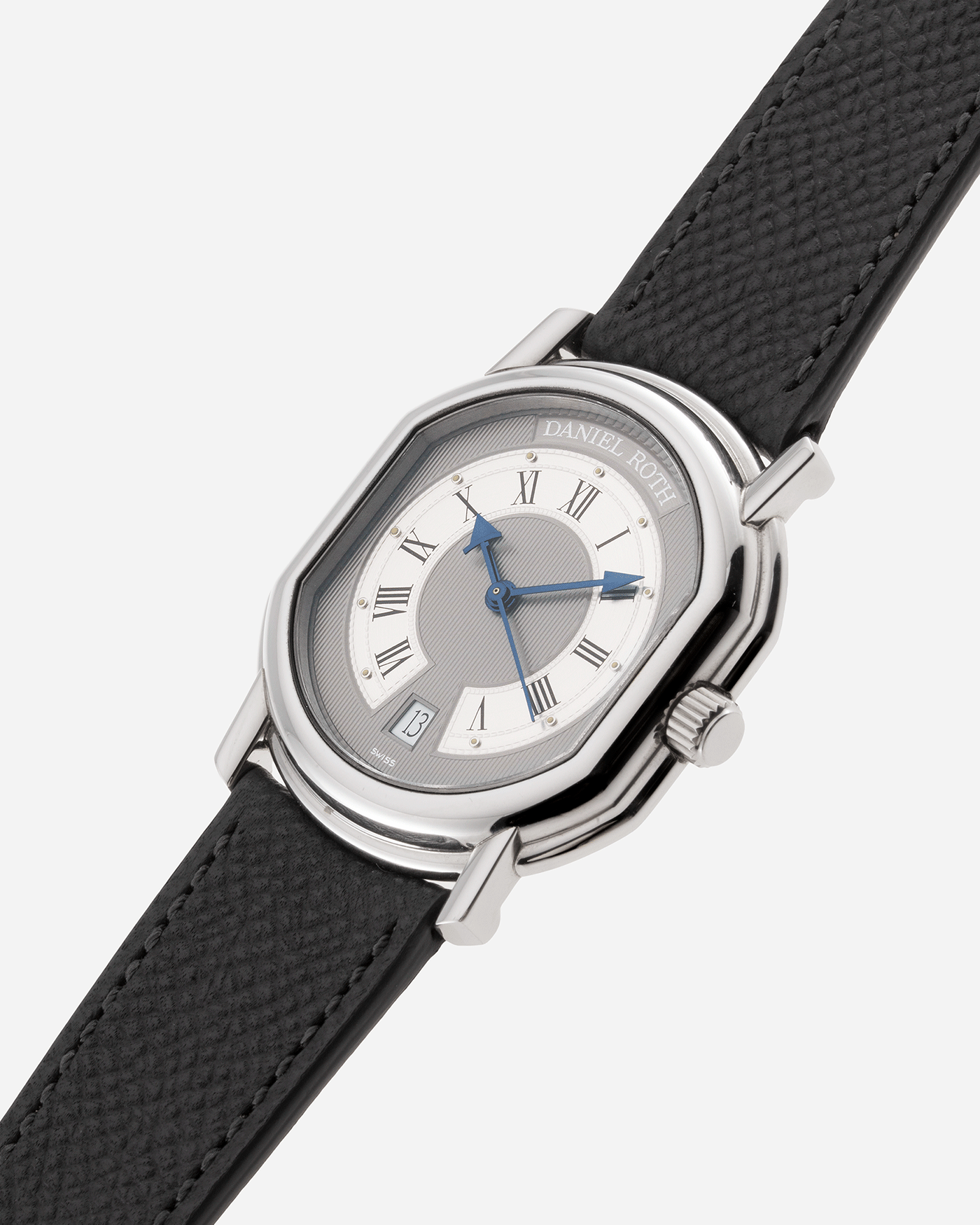 Brand: Daniel Roth Year: 1990’s Model: S177 Material: Stainless Steel Case Diameter: 35mmX38mm Bracelet/Strap: Molequin Anthracite Grained Calf with Generic Stainless Steel Tang Buckle
