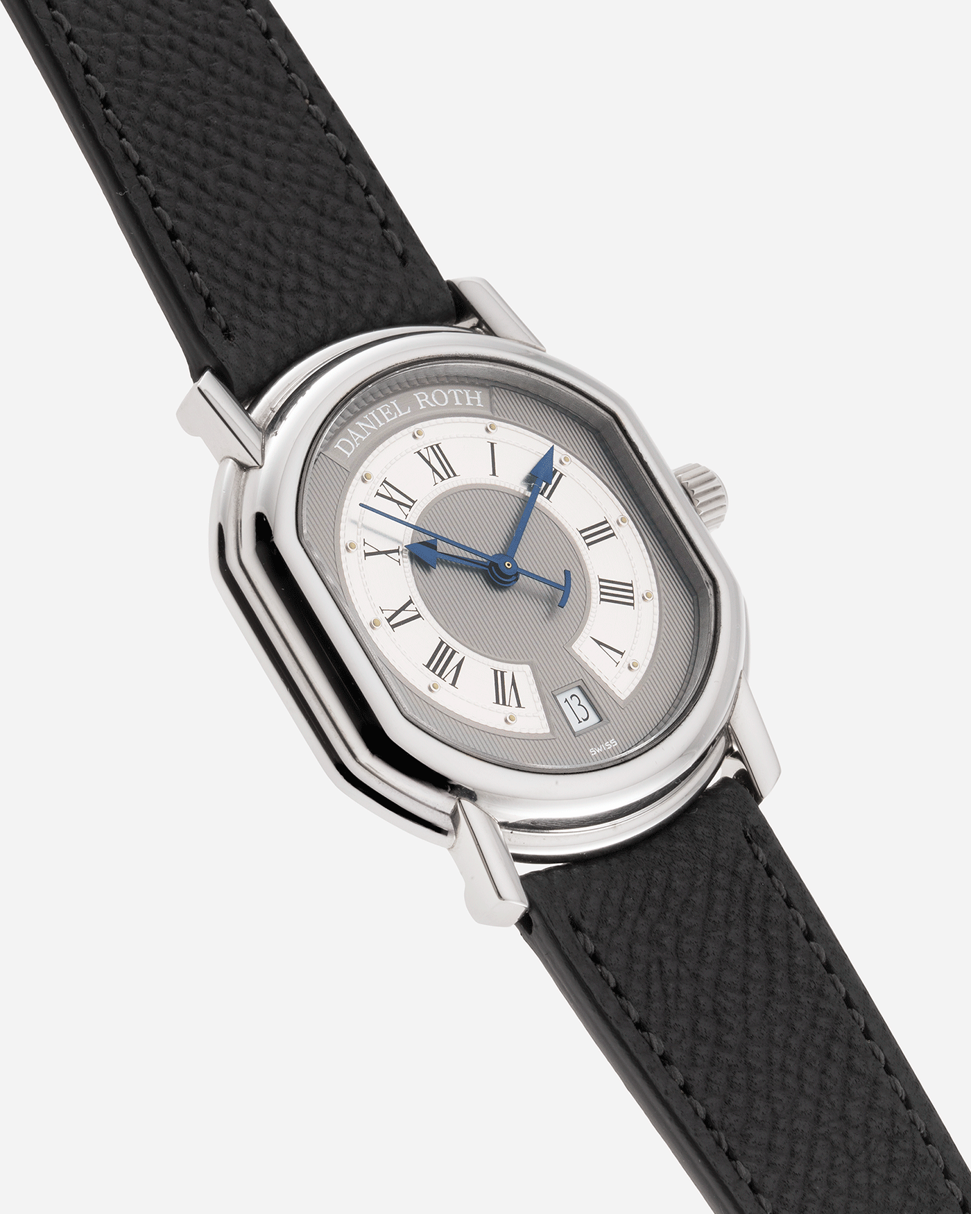 Brand: Daniel Roth Year: 1990’s Model: S177 Material: Stainless Steel Case Diameter: 35mmX38mm Bracelet/Strap: Molequin Anthracite Grained Calf with Generic Stainless Steel Tang Buckle