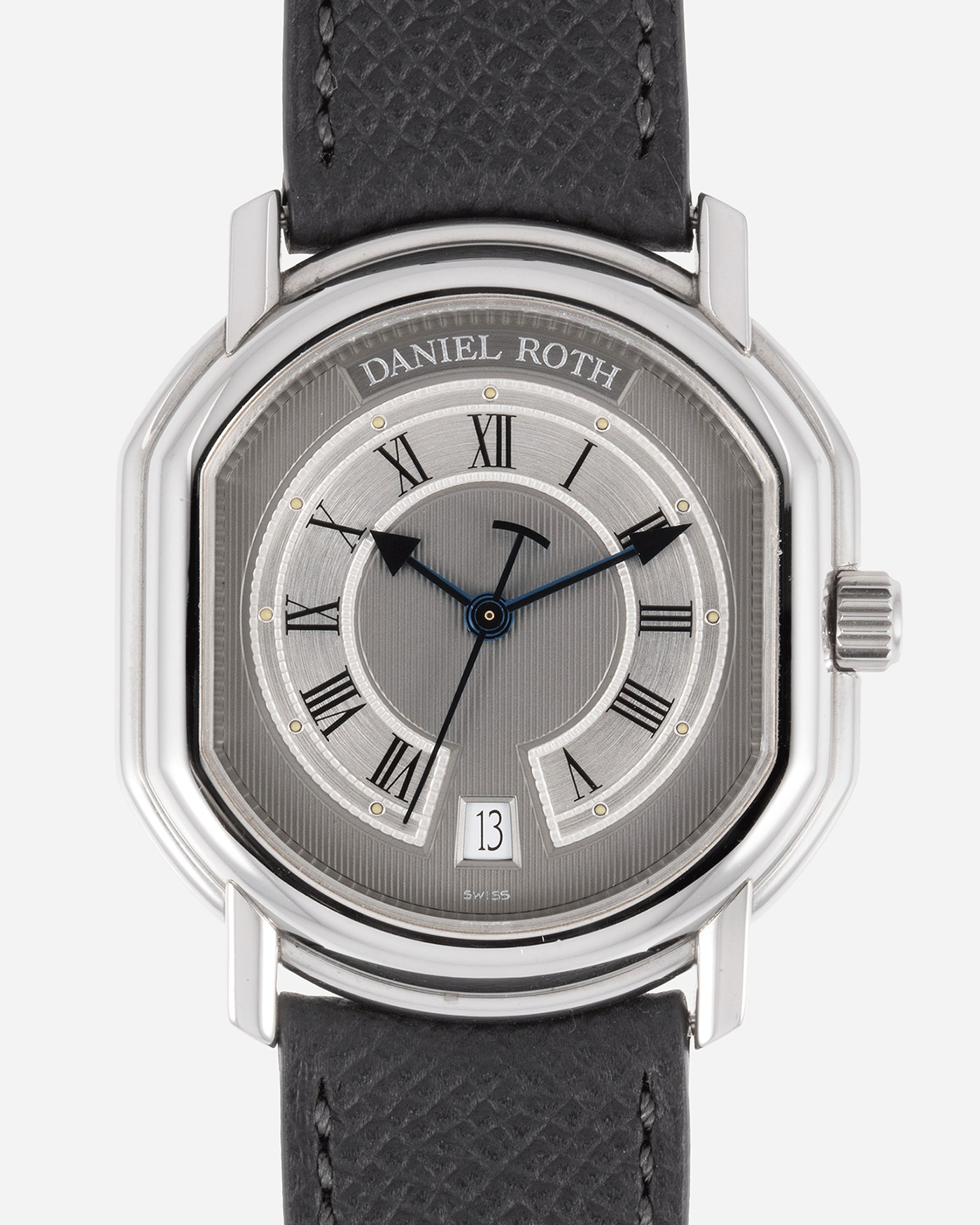 Brand: Daniel Roth Year: 1990’s Model: S177 Material: Stainless Steel Case Diameter: 35mmX38mm Bracelet/Strap: Molequin Anthracite Grained Calf with Generic Stainless Steel Tang Buckle