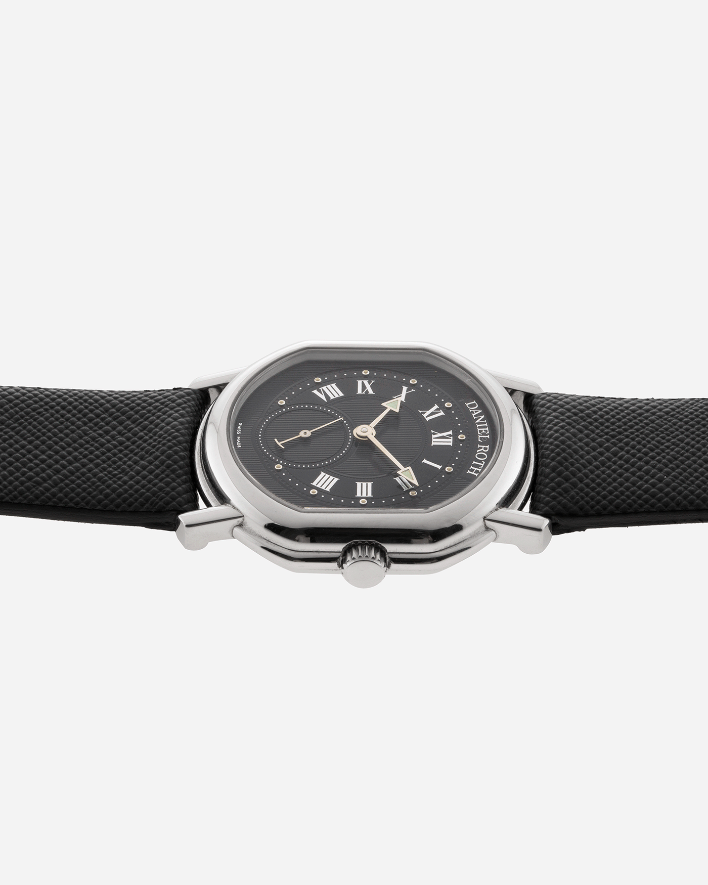 Brand: Daniel Roth Year: 2002 Model: Small Seconds Material: Stainless Steel Case Diameter: 35mmX38mm Bracelet/Strap: JPM X S.SONG Black Saffiano and Stainless Steel Daniel Roth Tang Buckle
