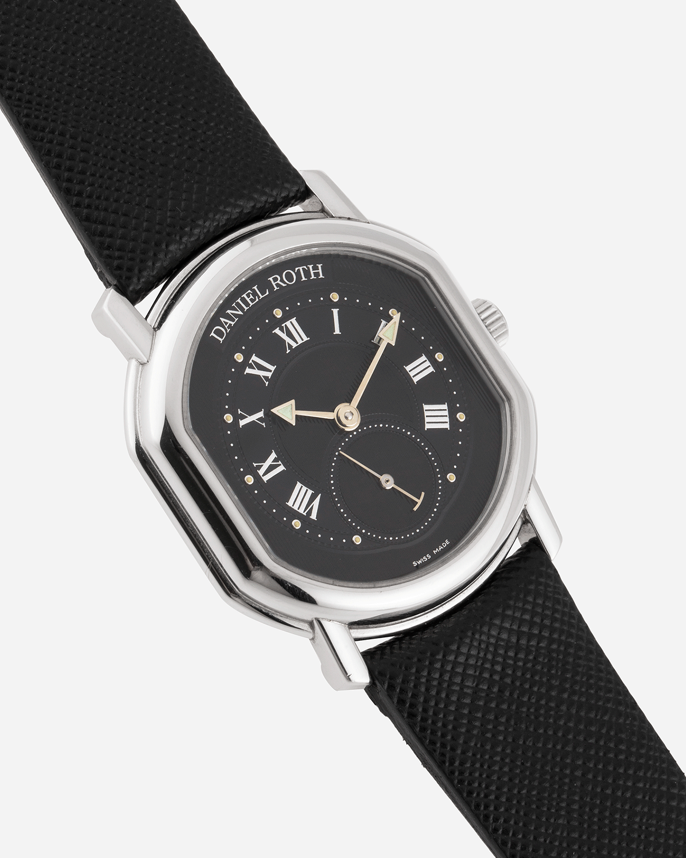 Brand: Daniel Roth Year: 2002 Model: Small Seconds Material: Stainless Steel Case Diameter: 35mmX38mm Bracelet/Strap: JPM X S.SONG Black Saffiano and Stainless Steel Daniel Roth Tang Buckle