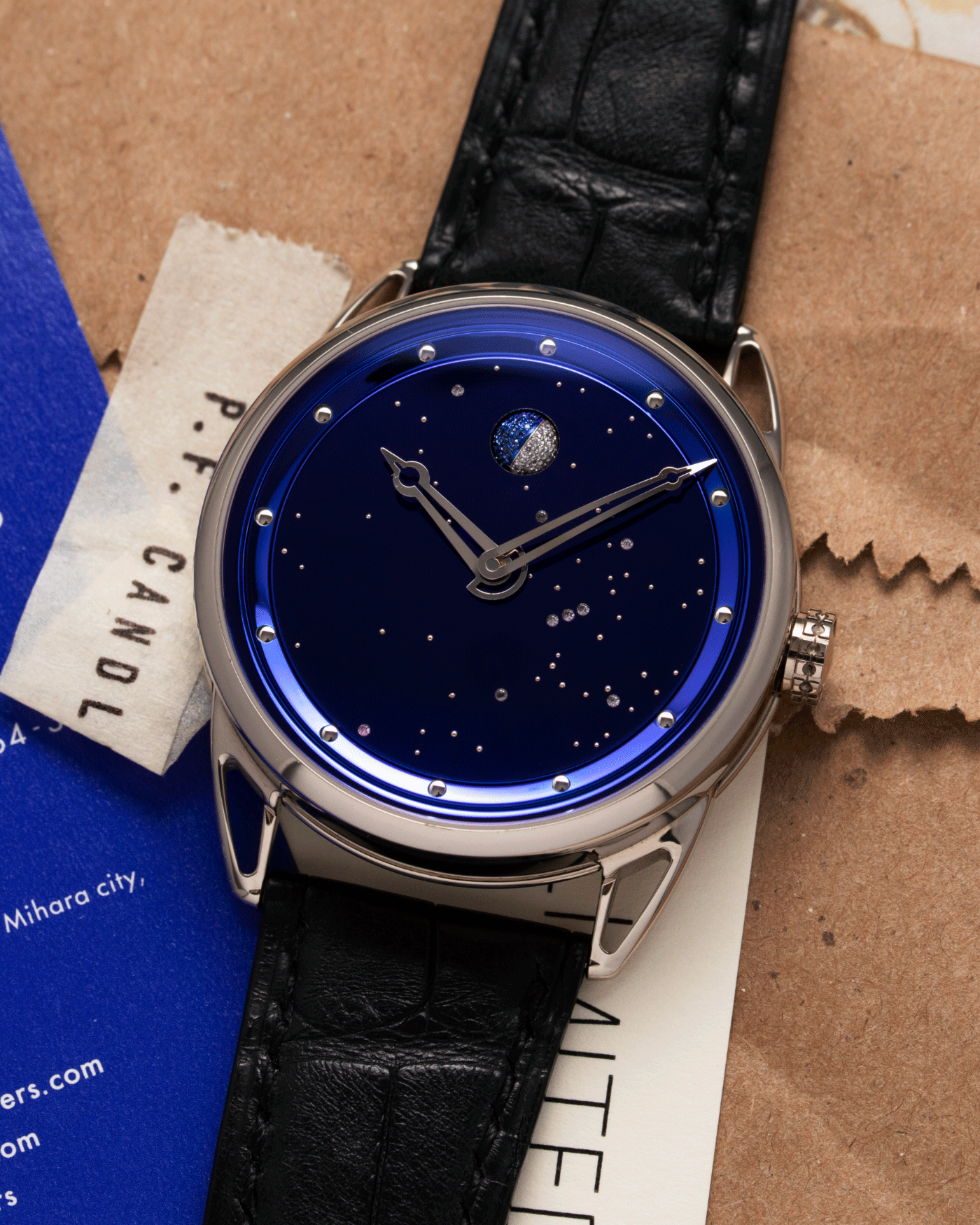 Brand: De Bethune Year: 2021 Model: Starry Sky Moonphase Reference: DB25 Material: Titanium Movement: In-House Cal. DB2106 Case Diameter: 40mm Strap: De Bethune Black Alligator with Titanium Tang Buckle