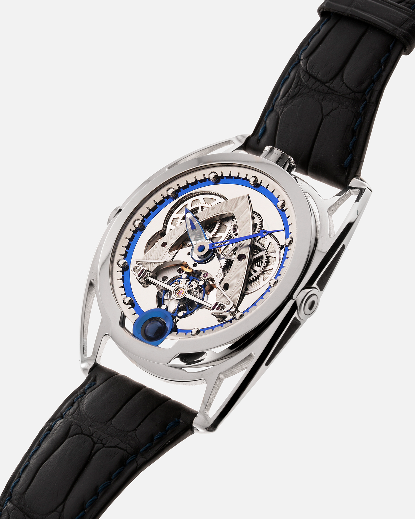 Brand: De Bethune Year: 2020 Model: Steel Wheels Reference: DB28 Material: Titanium Movement: In-House Cal. DB2115V4 Case Diameter: 42.6mm Strap: De Bethune Dark Blue Alligator with Titanium Tang Buckle 