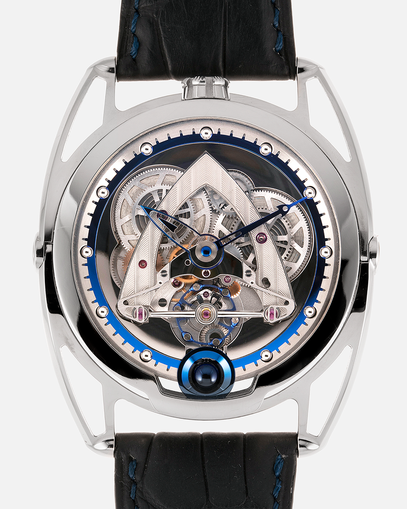 Brand: De Bethune Year: 2020 Model: Steel Wheels Reference: DB28 Material: Titanium Movement: In-House Cal. DB2115V4 Case Diameter: 42.6mm Strap: De Bethune Dark Blue Alligator with Titanium Tang Buckle 