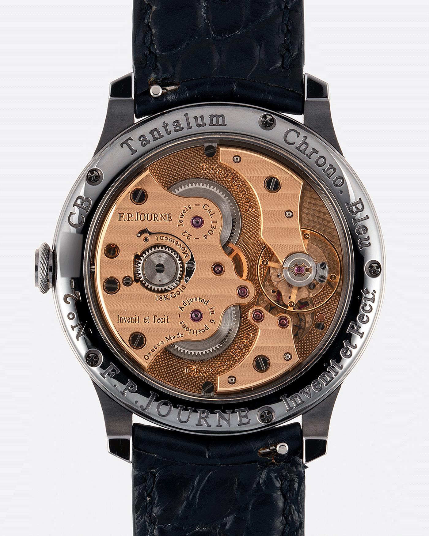 Brand: F.P. Journe Year: 2019 Model: Chronometre Bleu Material: Tantalum Movement: in-house FPJ calibre 1304 Case Diameter: 39mm Bracelet/Strap: F.P. Journe Blue Alligator and Tantalum Tang Buckle