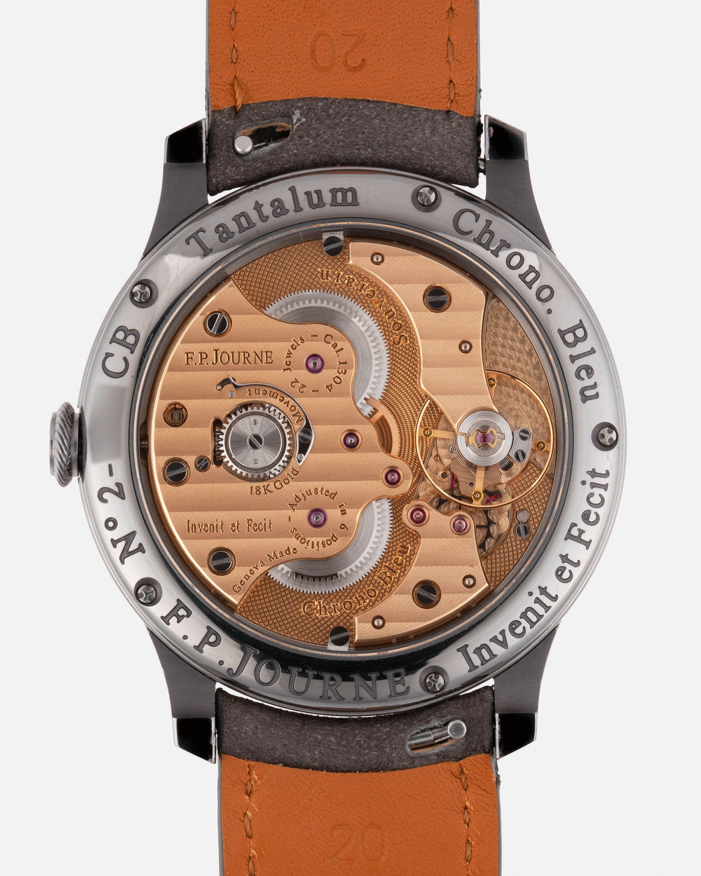 Brand: F.P. Journe Year: 2016 Model: Chronometre Bleu Material: Tantalum Movement: in-house FPJ calibre 1304 Case Diameter: 39mm Bracelet/Strap: A Collected Man Grey Nubuck Strap and F.P. Journe Brown Alligator and Tantalum Tang Buckle