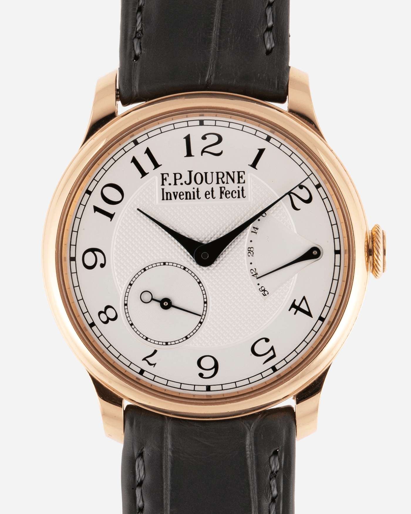 Brand: F.P. Journe Year: 2009 Model: Chronometre Souverain Material: 18k Rose Gold Movement: in-house FPJ calibre 1304 Case Diameter: 38mm Bracelet/Strap: F.P. Journe Grey Alligator and 18k Rose Gold Tang Buckle