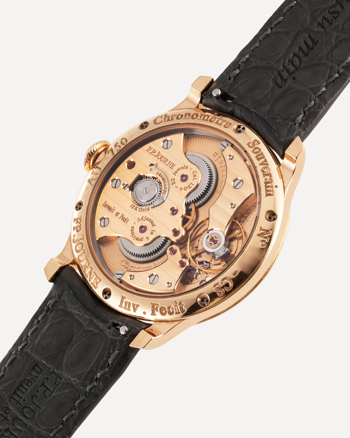 Brand: F.P. Journe Year: 2009 Model: Chronometre Souverain Material: 18k Rose Gold Movement: in-house FPJ calibre 1304 Case Diameter: 38mm Bracelet/Strap: F.P. Journe Grey Alligator and 18k Rose Gold Tang Buckle