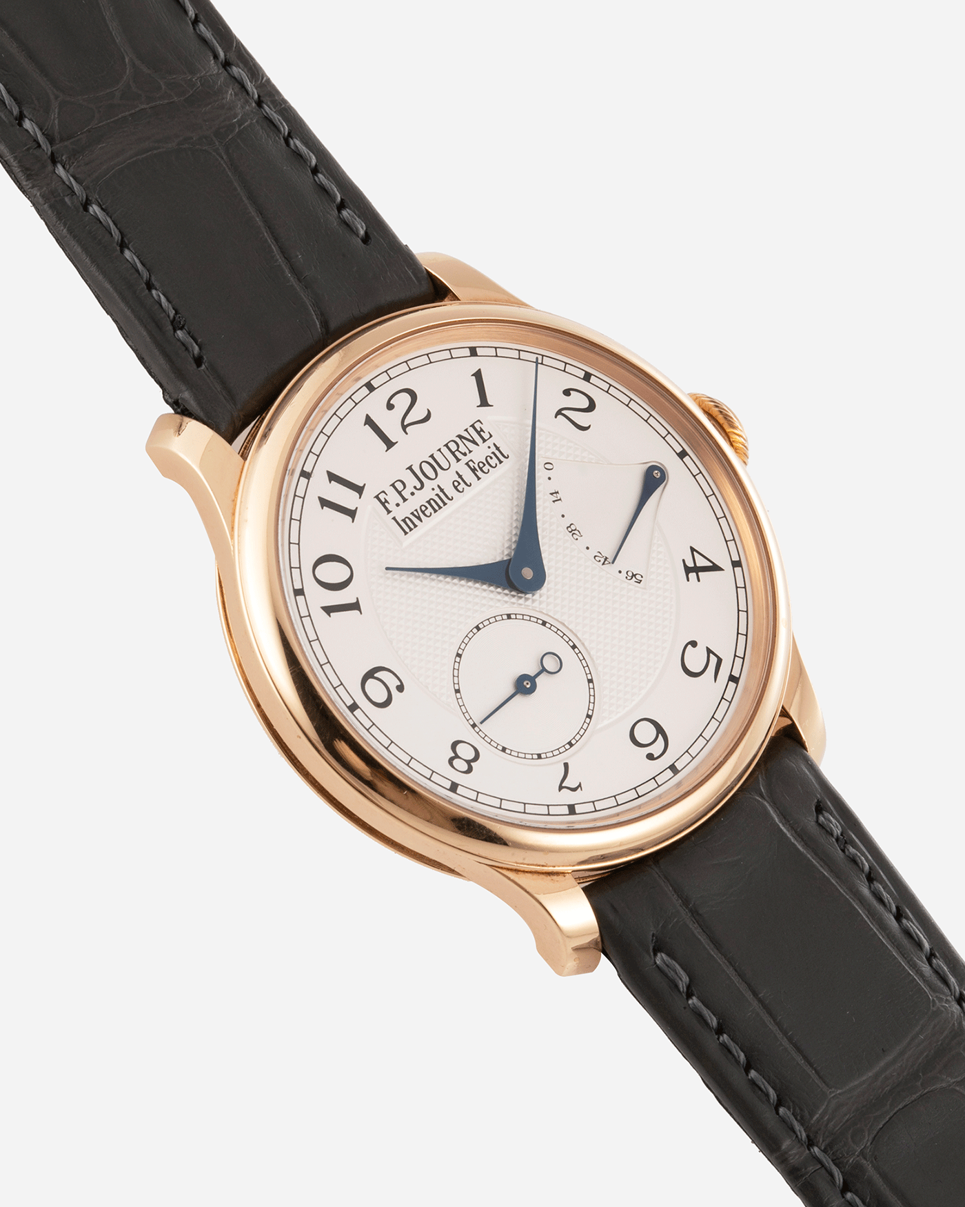 Brand: F.P. Journe Year: 2009 Model: Chronometre Souverain Material: 18k Rose Gold Movement: in-house FPJ calibre 1304 Case Diameter: 38mm Bracelet/Strap: F.P. Journe Grey Alligator and 18k Rose Gold Tang Buckle