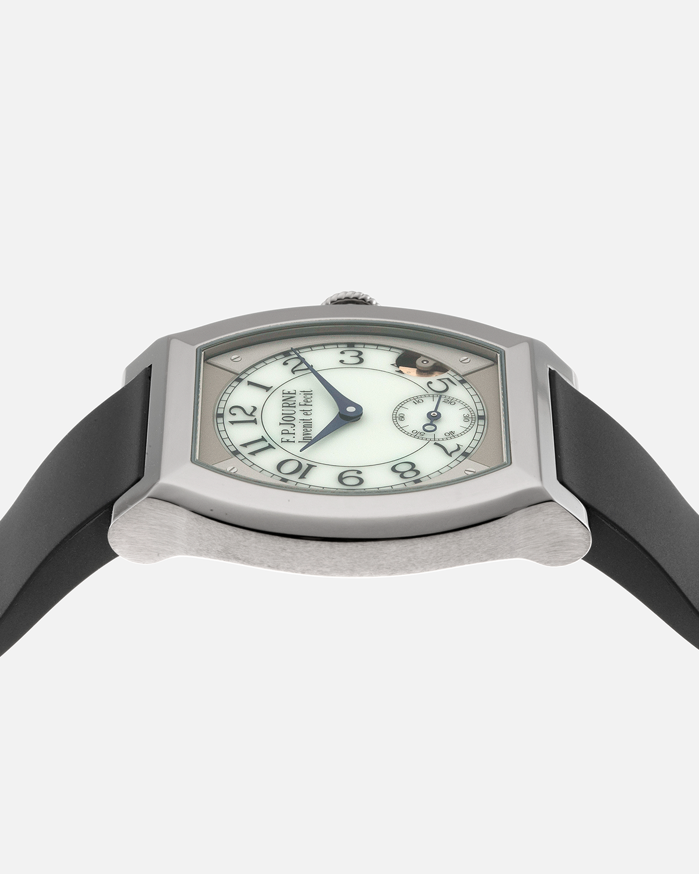 Brand: F.P. Journe Year: 2022 Model: Elegante 40 Material: Titanium Movement: FPJ Calibre 1210 Case Diameter: 40mm Bracelet/Strap: F.P. Journe Blue Rubber Strap