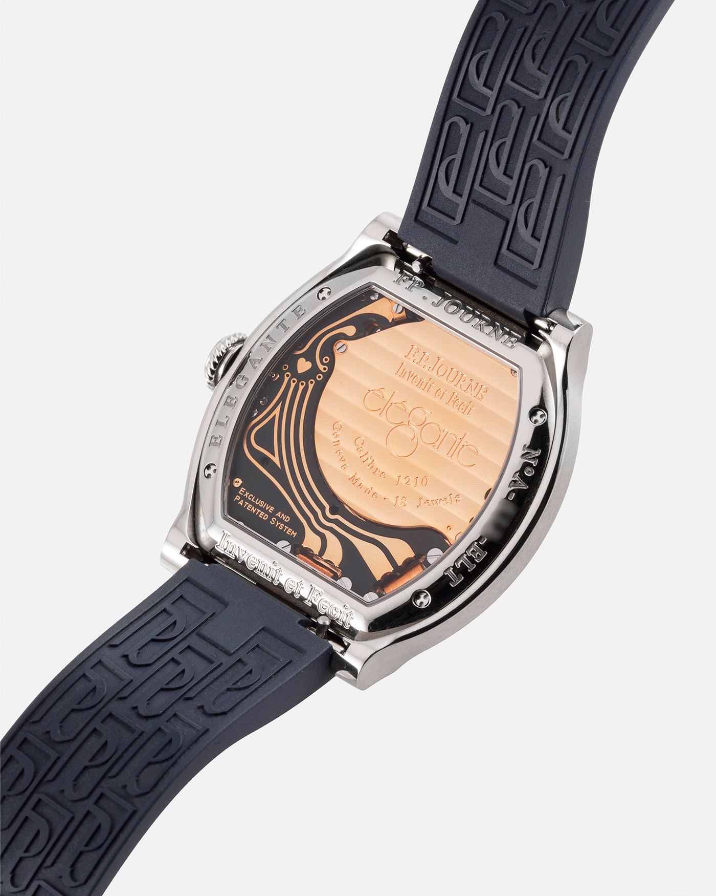 Brand: F.P. Journe Year: 2020 Model: Elegante 40 Material: Titanium Movement: FPJ calibre 1210 Case Diameter: 40mm Bracelet/Strap: F.P. Journe Blue Rubber Strap