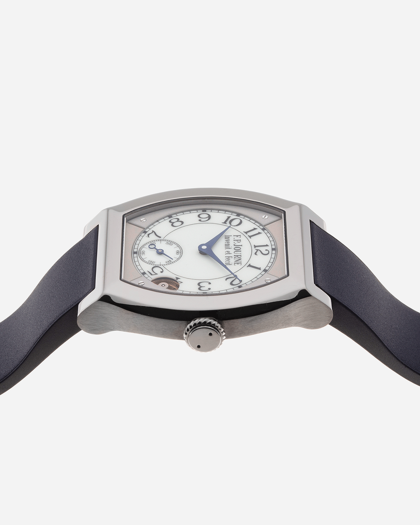 Brand: F.P. Journe Year: 2020 Model: Elegante 40 Material: Titanium Movement: FPJ calibre 1210 Case Diameter: 40mm Bracelet/Strap: F.P. Journe Blue Rubber Strap