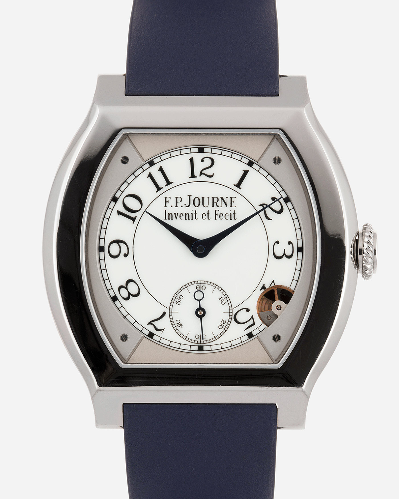 Brand: F.P. Journe Year: 2020 Model: Elegante 40 Material: Titanium Movement: FPJ calibre 1210 Case Diameter: 40mm Bracelet/Strap: F.P. Journe Blue Rubber Strap