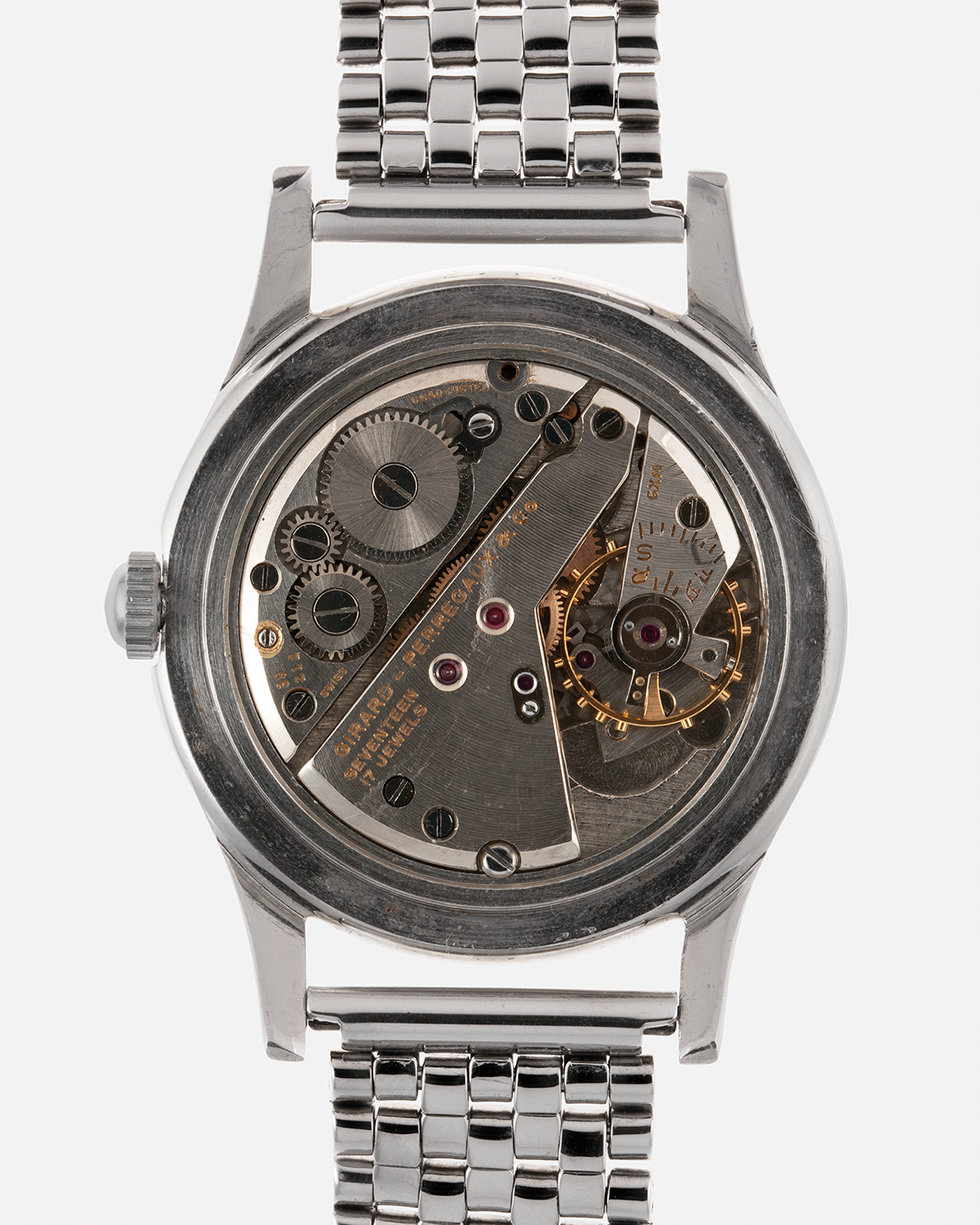 Brand: Girard Perregaux Year: 1950’s Model: Triple Calendar Reference Number: 5368 Material: Stainless Steel Movement: Girard Perregaux 39 212 Case Diameter: 34mm Lug Width: 18mm Bracelet/Strap: Stainless Steel Beads of Rice Bracelet