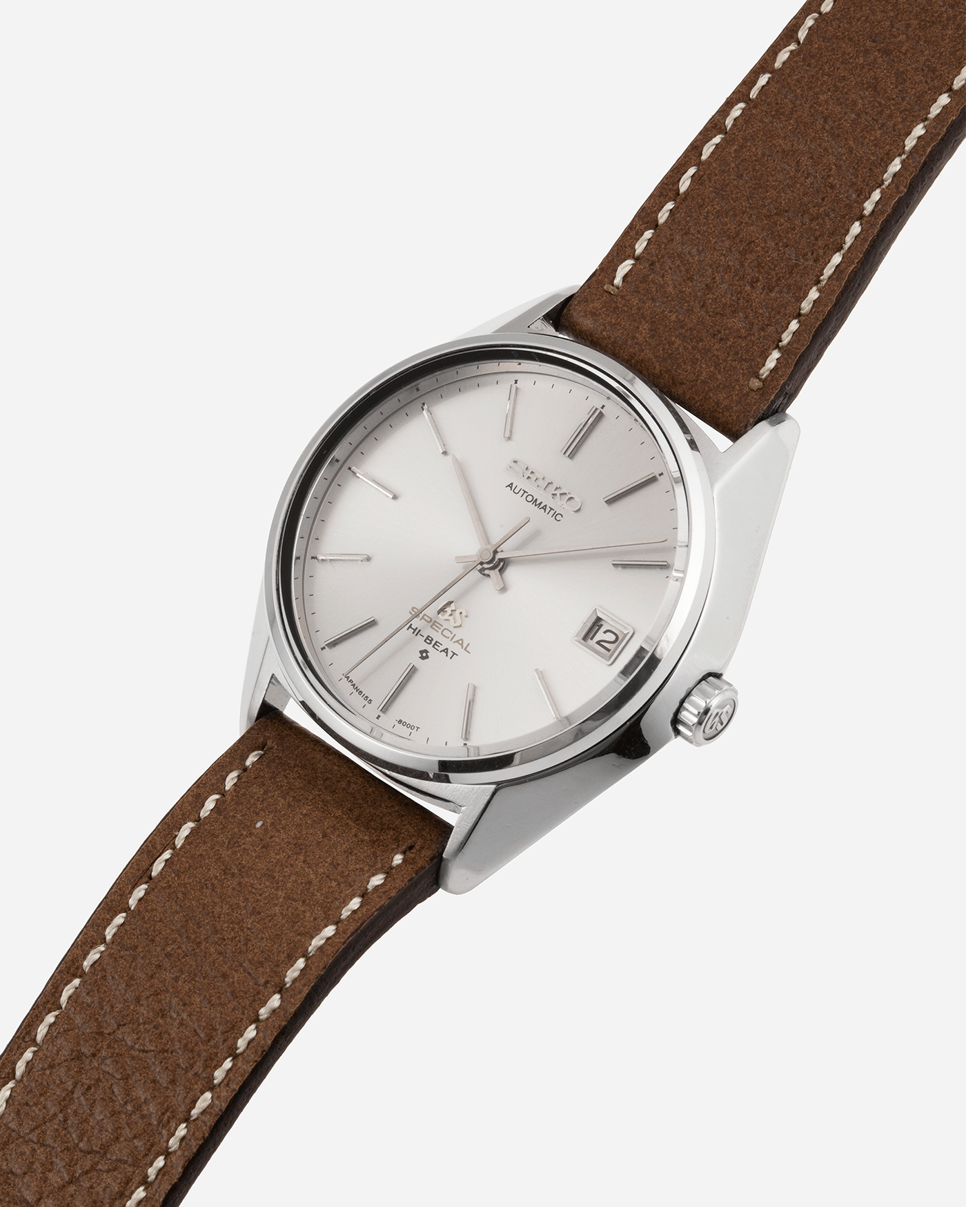 Brand: Grand Seiko Year: Circa 1970’s Reference Number: 6155-8000 Material: Stainless Steel Movement: Cal 6155 Case Diameter: 36.5mm Lug Width: 18mm Bracelet/Strap: Unbranded Chestnut Brown Textured Leather