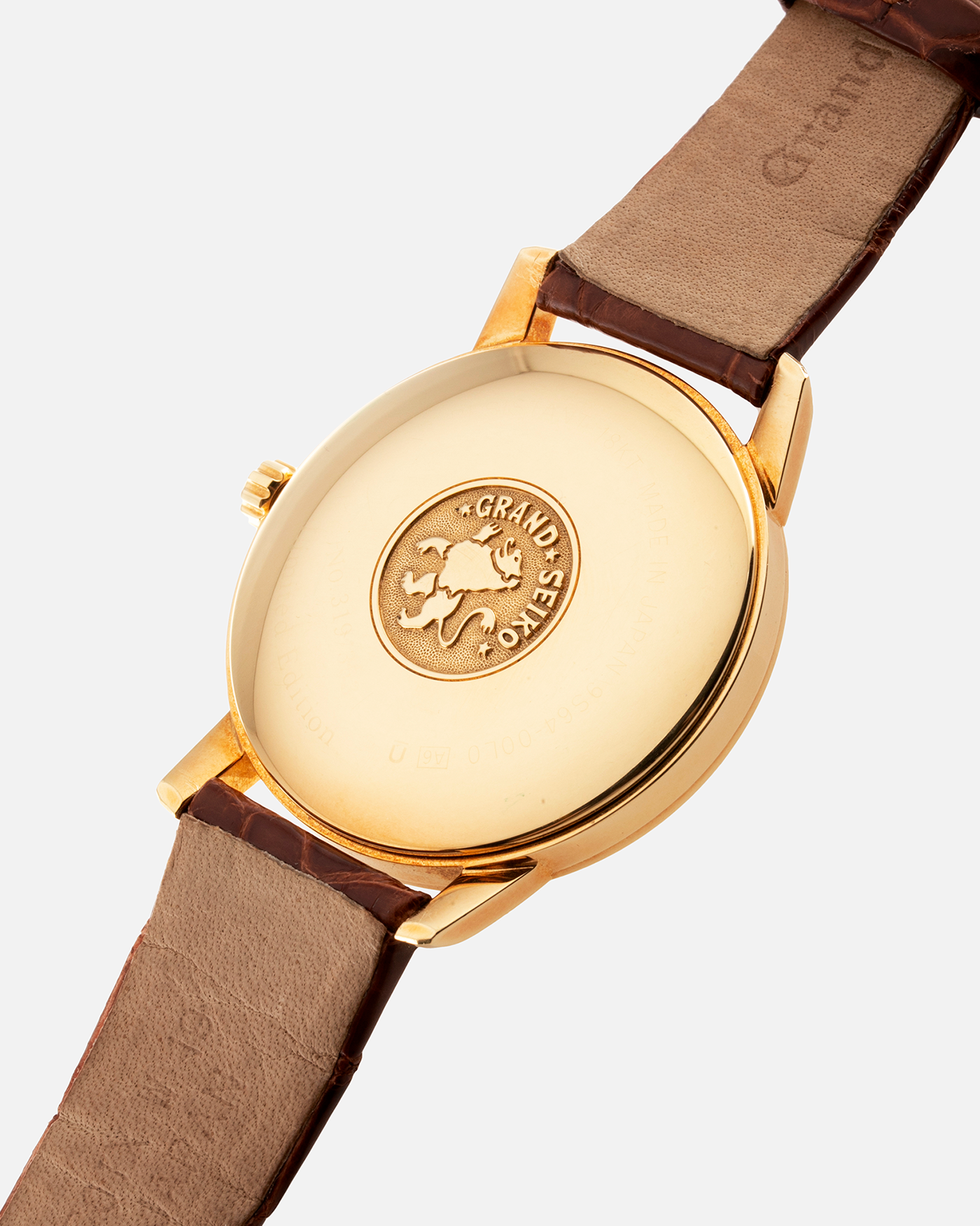 Brand: Grand Seiko Year: 2017 Model: SBGW252 Material: 18k Yellow Gold Movement: Manually wound Grand Seiko caliber 9S64 Case Diameter: 38mm Bracelet: Grand Seiko Chestnut Alligator Strap with 18k Yellow Gold Tang Buckle 